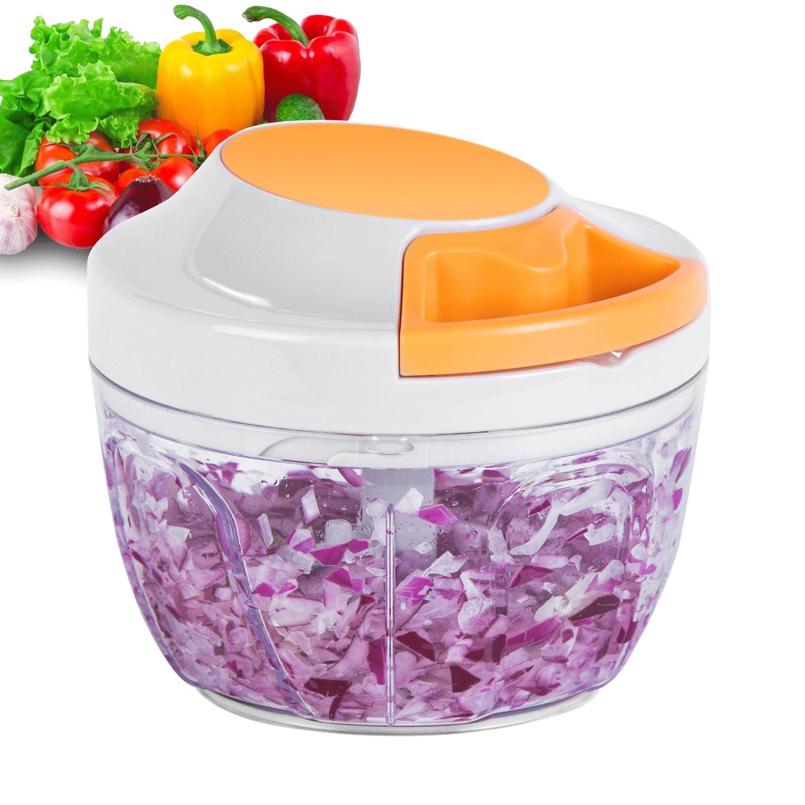 Manual Food Processor Vegetable Chopper, Portable Hand Pull String Garlic Mincer Onion Cutter for Veggies, Ginger, Fruits, Nuts, Herbs, etc.,450ml