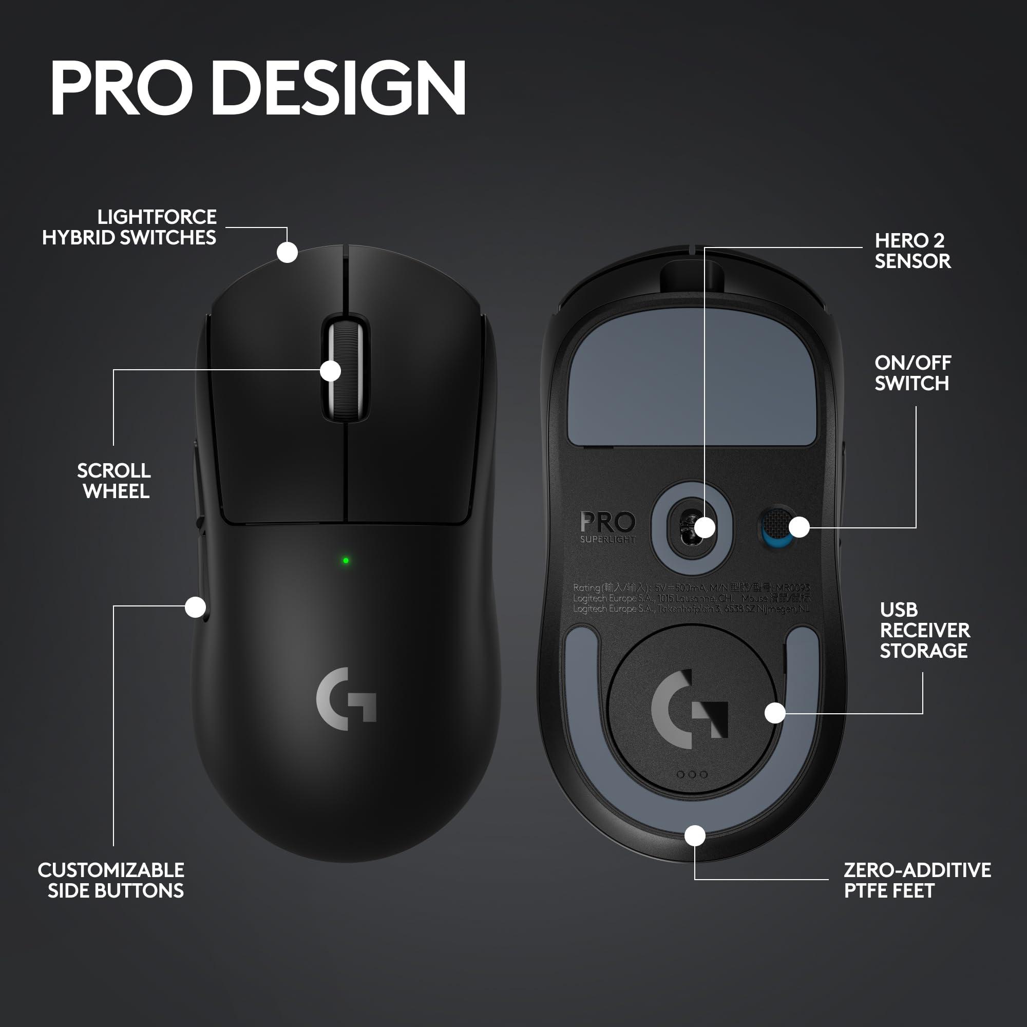 Logitech G PRO X SUPERLIGHT 2 Wireless Gaming Mouse, 60g Pro-Grade with 5 Programmable Buttons, 44k DPI Sensor, 8kHz Report Rate, USB-C Charging for PC/Mac - Black - Image 7
