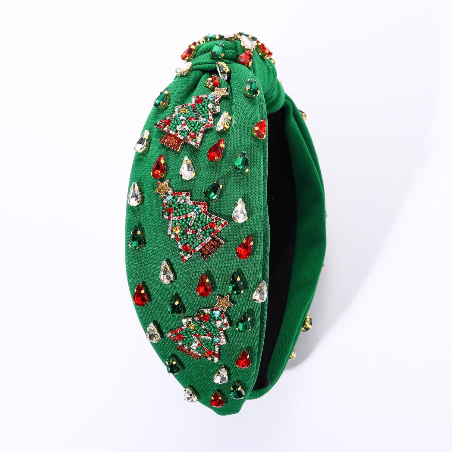 YAHPERN Christmas Headband for Women Christmas Accessories Xmas Bow Tree Snowflake Knotted Headbands Crystal Top Knot Headband - Image 7