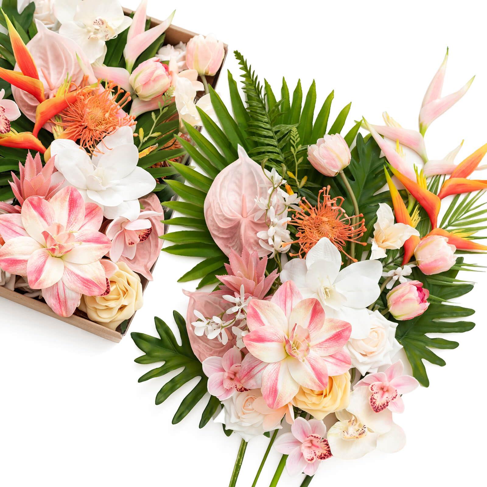 Ling's Moment Fake Flowers Box, Faux Artificial Greenery Stems Foam Roses Silk Lilac for Wedding Decor Centerpieces Table Decorations Floral Arrangements, Tropical Citrus & Pink, Deluxe Combo