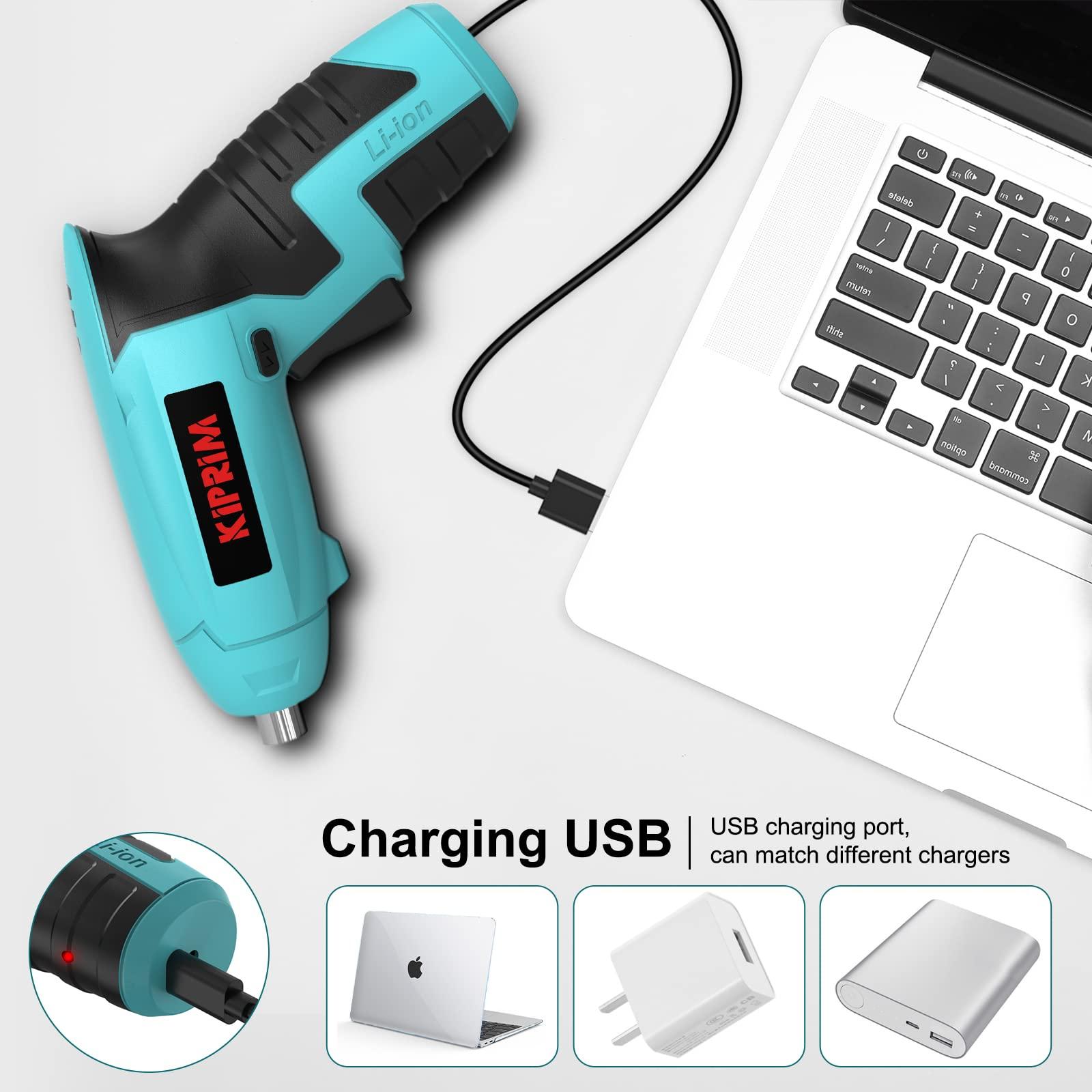 Small 4V Electric Screwdriver,Kiprim ES3 Cordless Screwdriver Tool with Rechargeable Battery,LED Front Light & Power Display Light for Home DIY Blue - Image 4