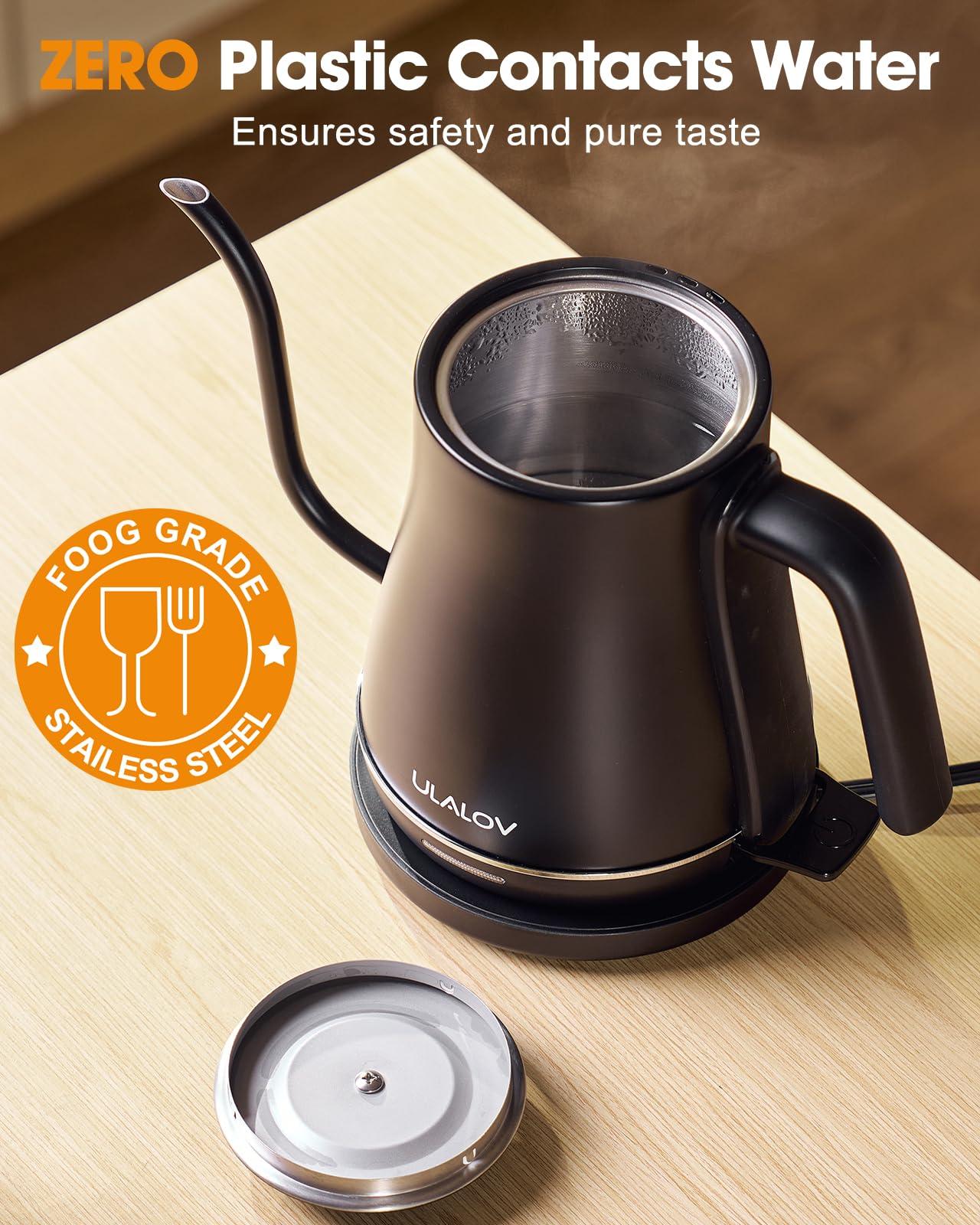 Ulalov Electric Kettle 1L Gooseneck Water Kettle Quick Heating for Pour Over Coffee & Tea, Stainless Steel Hot Water Boiler with Auto Shut-Off, Boil Dry Protection, Matte Black,1200W - Image 5