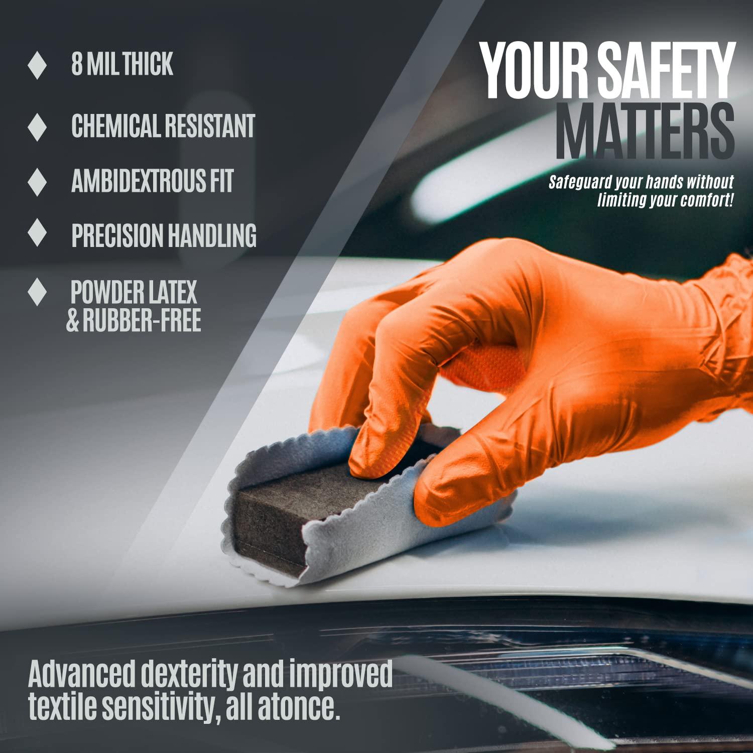 MED PRIDE Maxx Strength Nitrile Industrial Orange Gloves, 8 Mil Thick - Diamond Texture Disposable Heavy-Duty, Tear-Resistant - Image 3