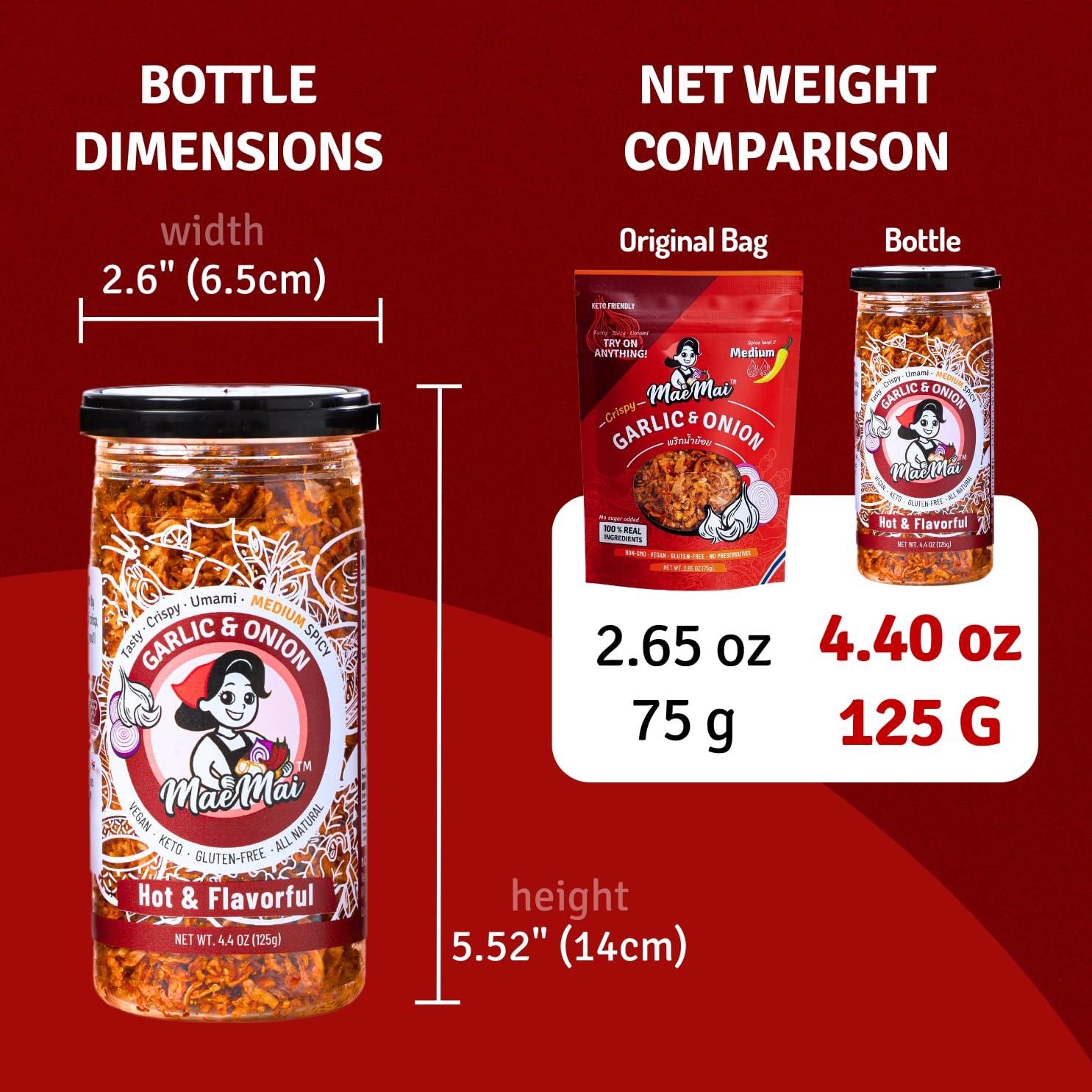 MaeMai Chili Crisp (MEDIUM HOT Spice) - Non-Oily Chili Crisp Topper, Rice Seasoning, Ramen Topper, Furikake, Umami Onion & Garlic Flakes | 4.41oz (125g) Resealable Bottle - Image 7