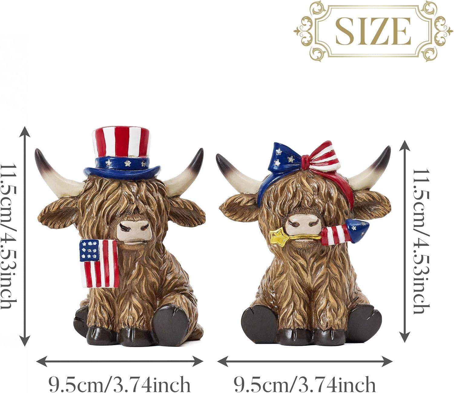 4th of July Decorations, Highland Cow Patriotic Decoration, High Mountain Yak Figurines Garden Outdoor Yard Decorations, Memorial Day Independence Day Home Decor (A + B - Large) - Image 3