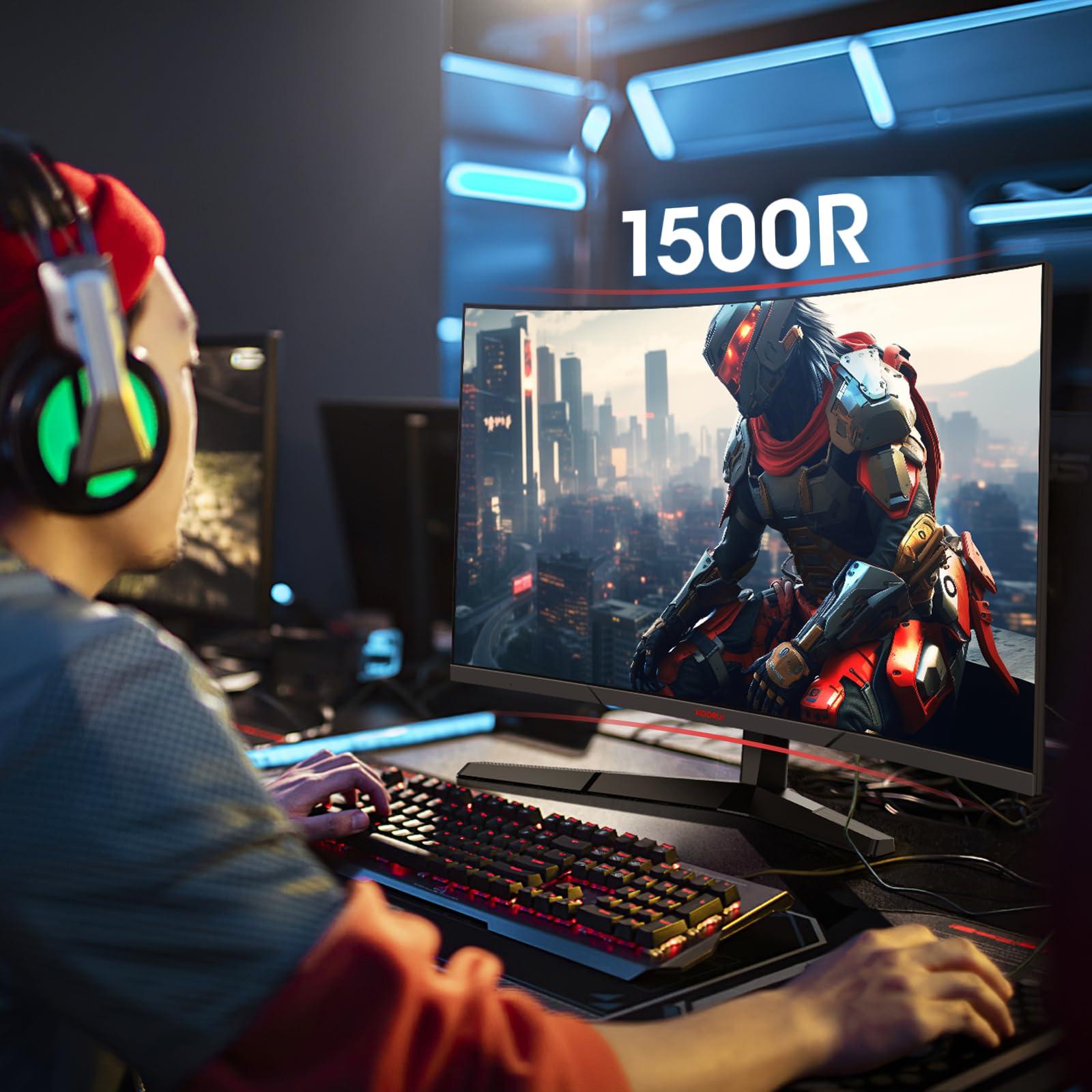 KOORUI 24 inch Curved Gaming Monitor 180Hz FHD 1080P Computer Monitor,1ms 1500R VA Display,Adaptive Sync,HDR10,HDMI2.0X2&DP1.2,VESA Compatible,Tilt Adjustable,Eye Care,24E6CA - Image 6