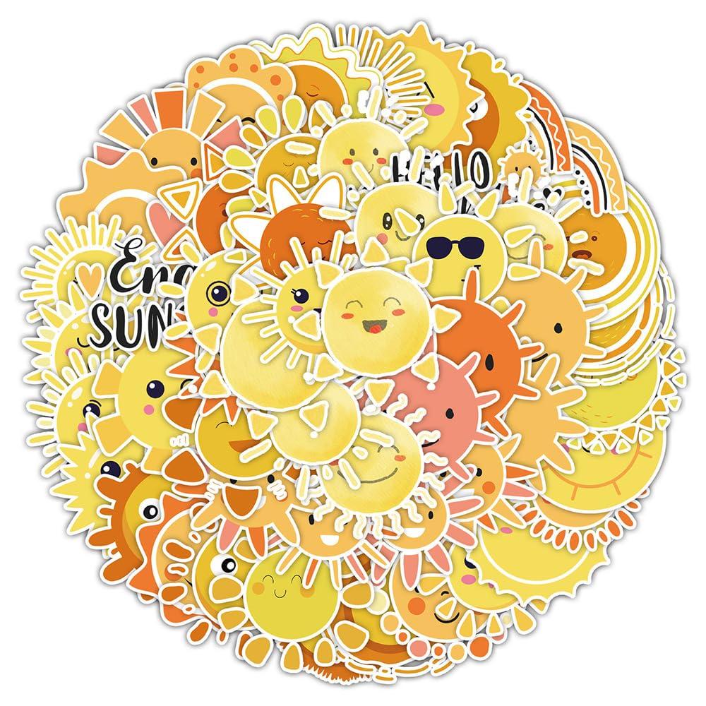 Sun Stickers for Kids Teens Boys Kids|50 Pcs| Cartoon Waterproof Vinyl Stickers for Laptop Computer Luggage Flasks Water Bottle Car Phone Tablet Scrapbook Notebook,Lovely Decals Pack(Sunshine-50Pcs)