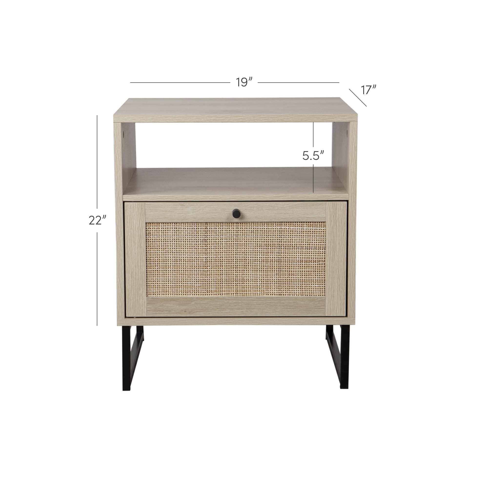 Nathan James Mina Rattan Wood End Side Accent Table Nightstand with Storage for Living Room or Bedroom, 1, Oak/Black - Image 2