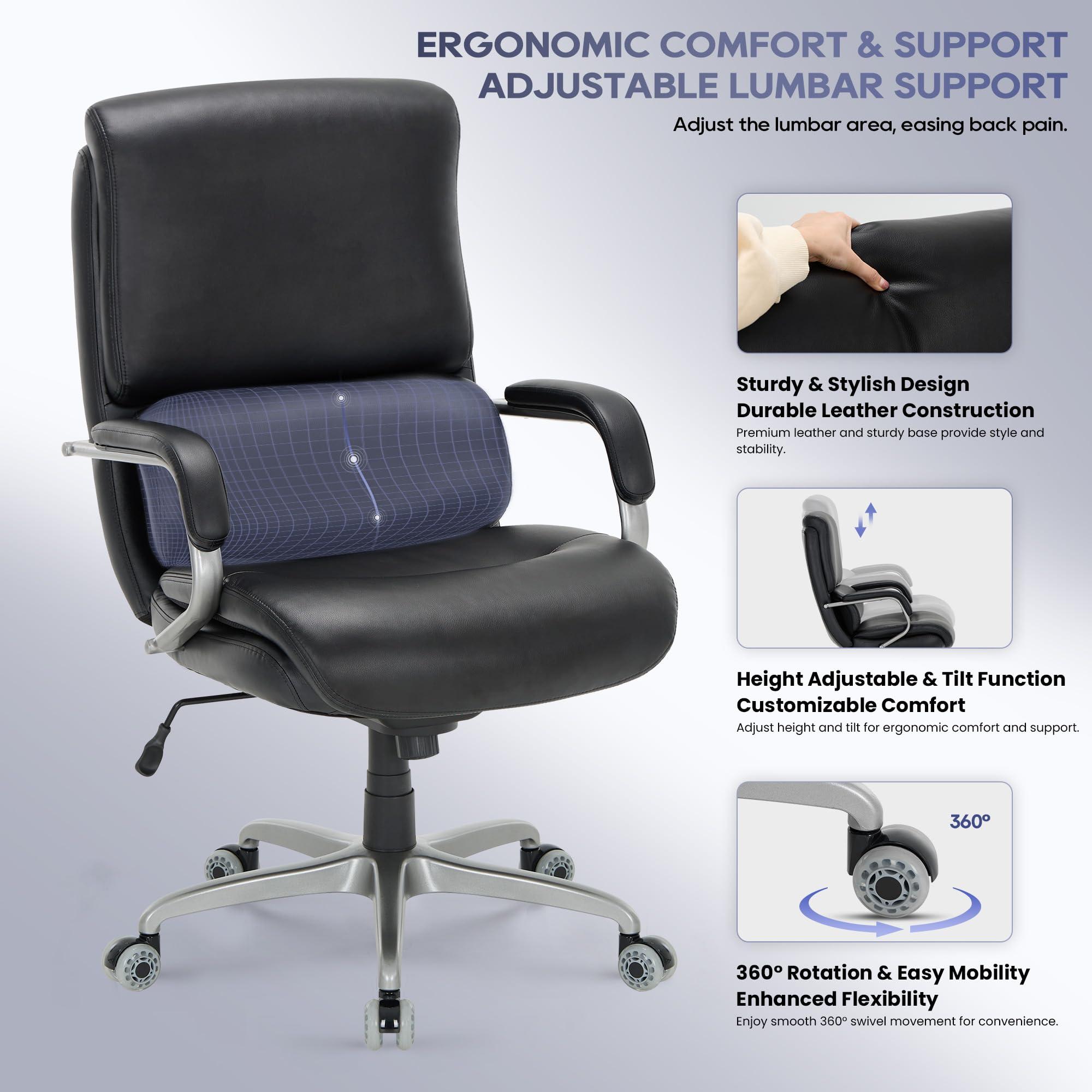 Executive Padded Leather Office Chair-Ergonomic Lumbar Support, Desk Chair for Home and Office with Flip-up Arms, High Back, Adjustable Desk Computer Chair for Work, Meeting, Black, 300lbs - Image 6
