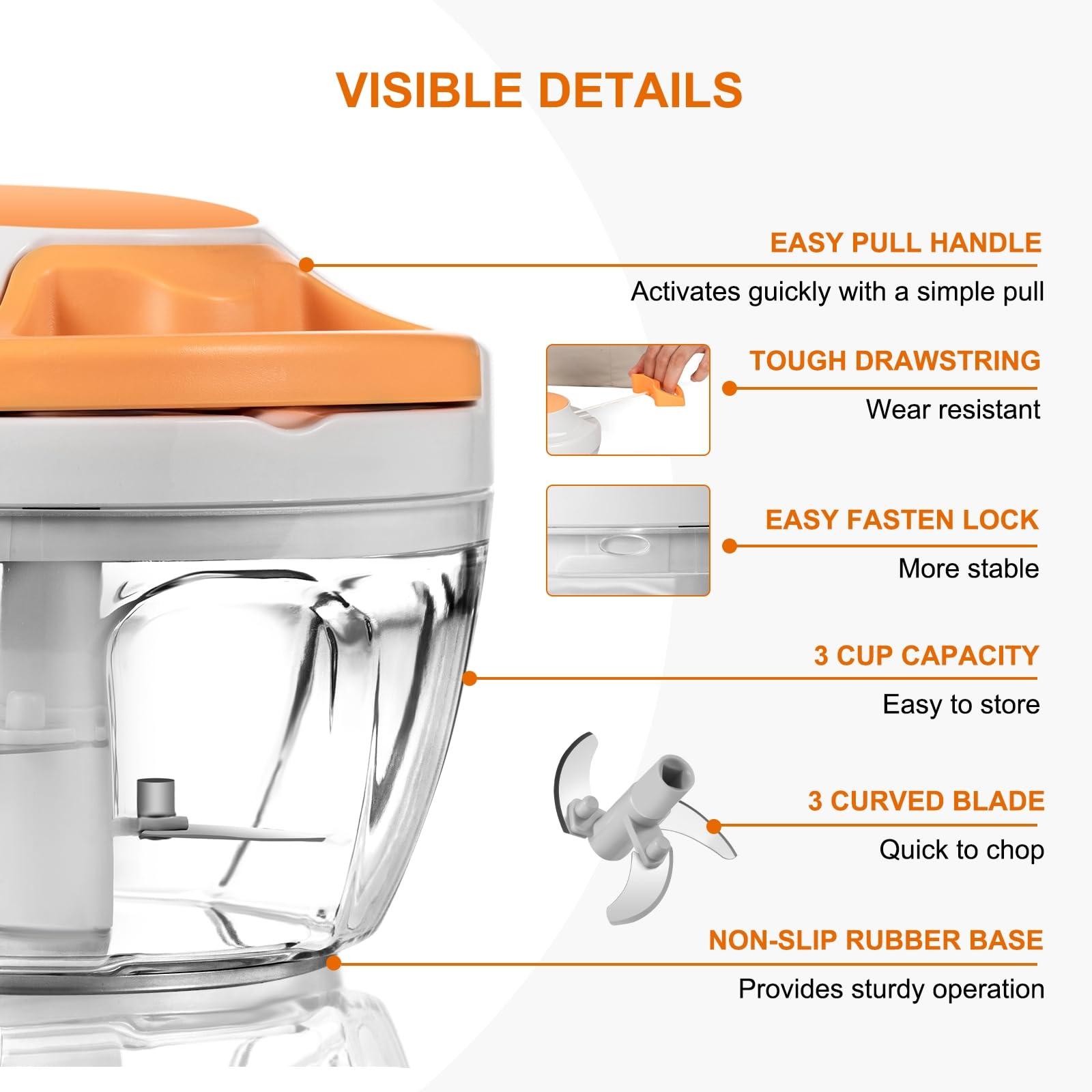 Manual Food Processor Vegetable Chopper, Portable Hand Pull String Garlic Mincer Onion Cutter for Veggies, Ginger, Fruits, Nuts, Herbs, etc.,450ml - Image 6