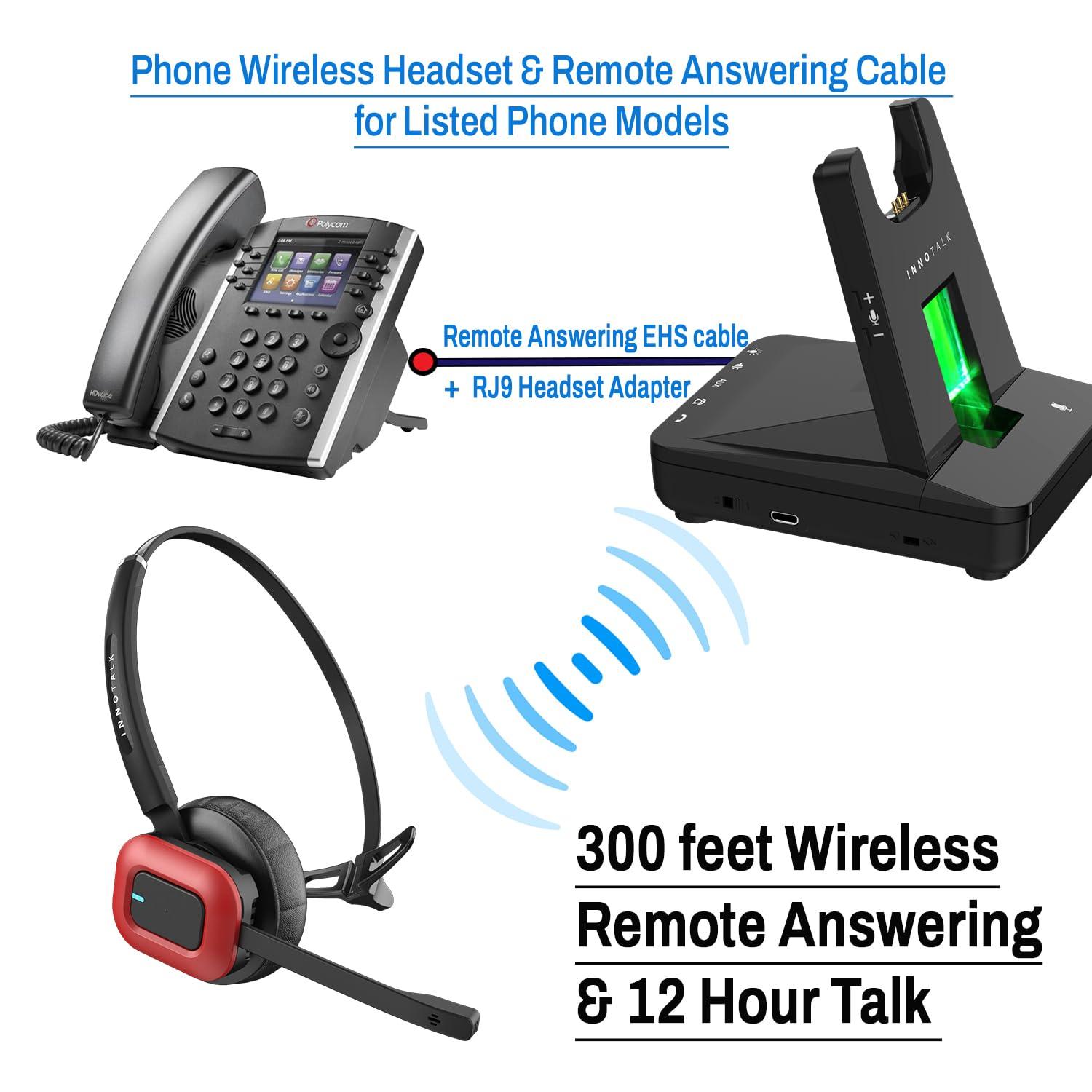 INNOTALK Wireless Headset Compatible with Polycom, Poly All VVX Models VVX150, VVX250, VVX350, VVX450, VVX500, VVX600, VVX1500 etc. - Remote Answering Feature Desk Office Phone Call Center Headset - Image 2