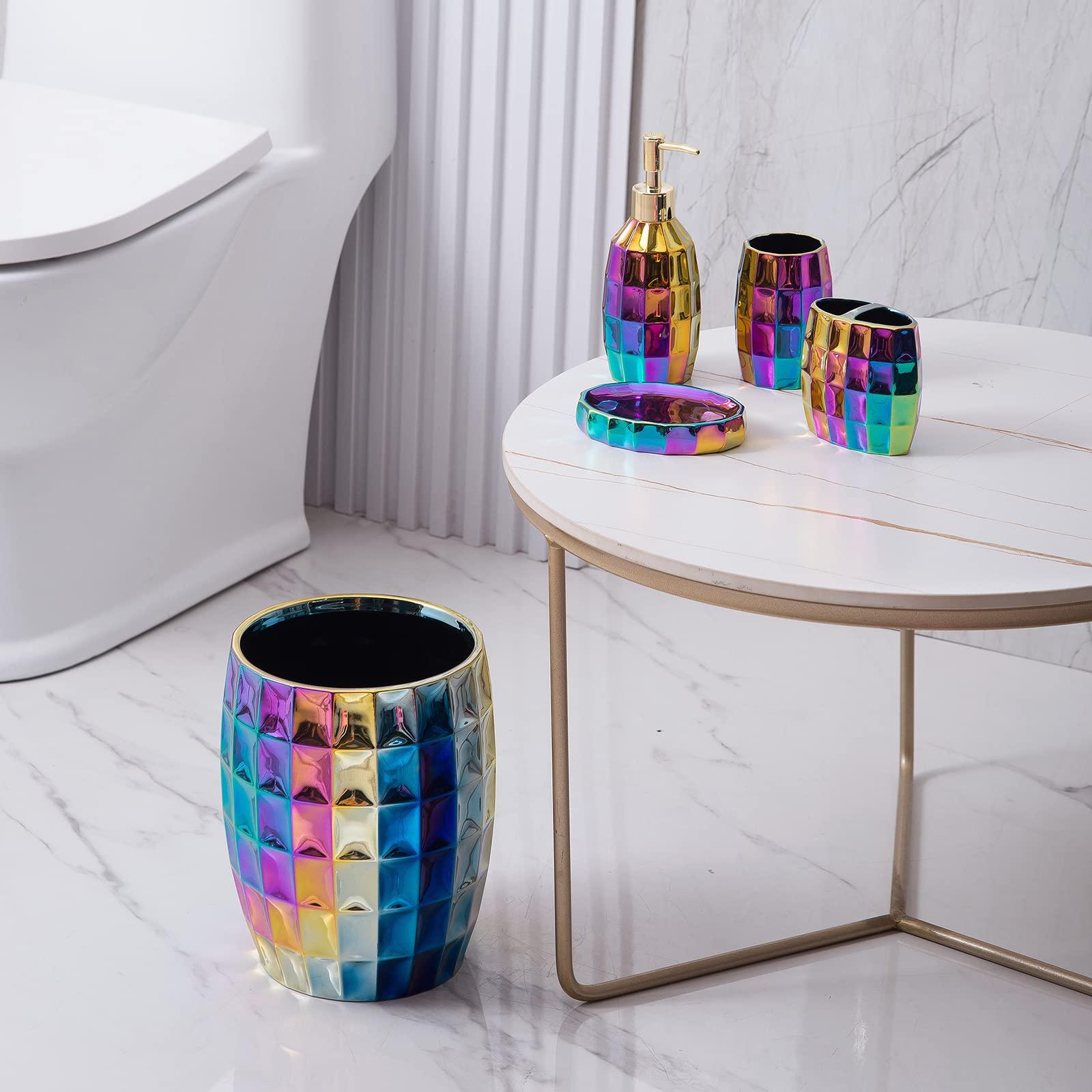 Rainbow Bathroom Accessory Set, Colorful/Gold Mosaic Ceramic Bathroom Accessories Sets Includes Lotion Dispenser, Toothbrush Holder Tumbler, and Soap Dish - Image 8