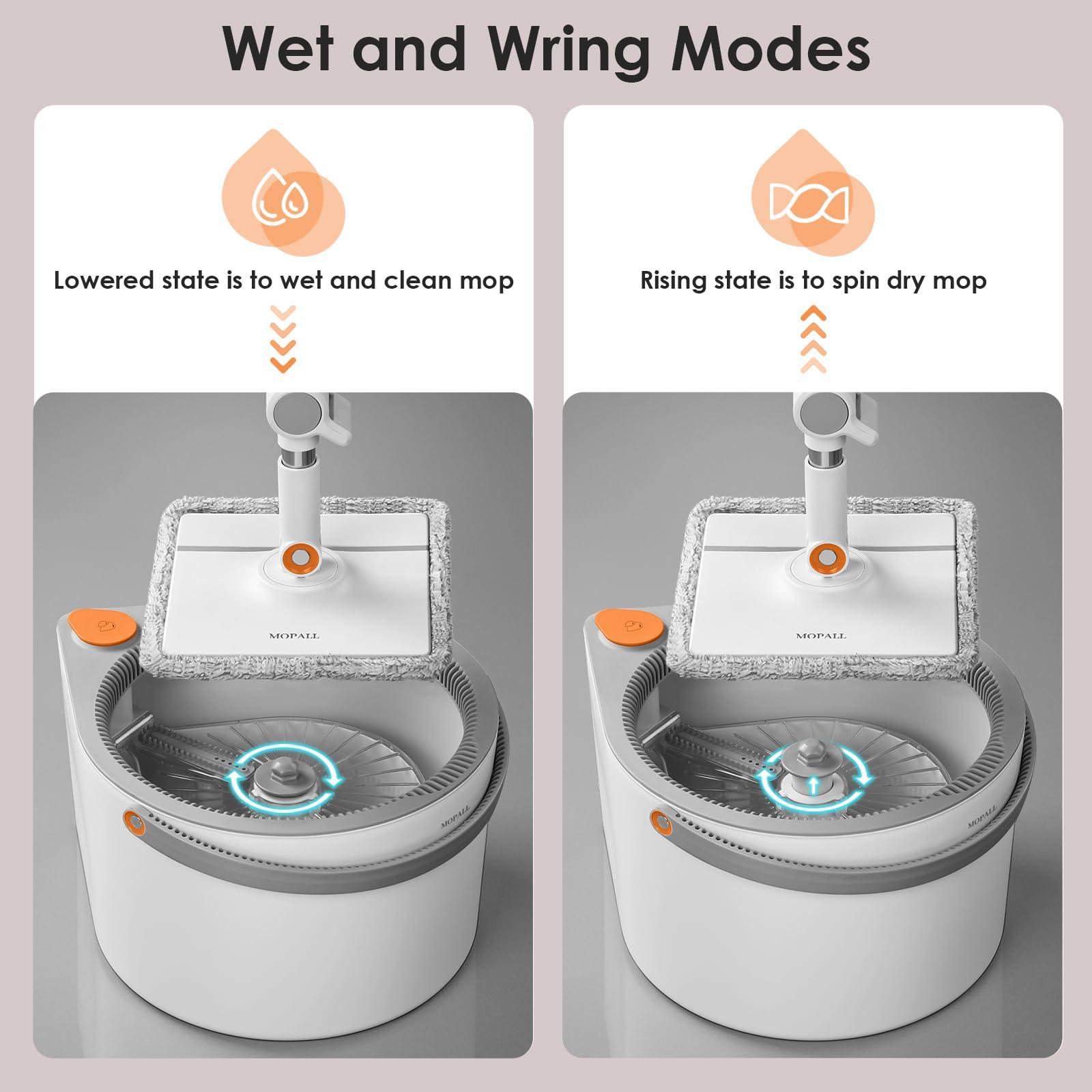 MOPALL Spin Mop and Bucket Set, Dual Chambers Dirty and Clean Water Self Separation for Floor Wall Window, Wet and Dry Mop and Bucket with Wringer Set for Home (1 Square Mop with 2 Microfiber Pads) - Image 4