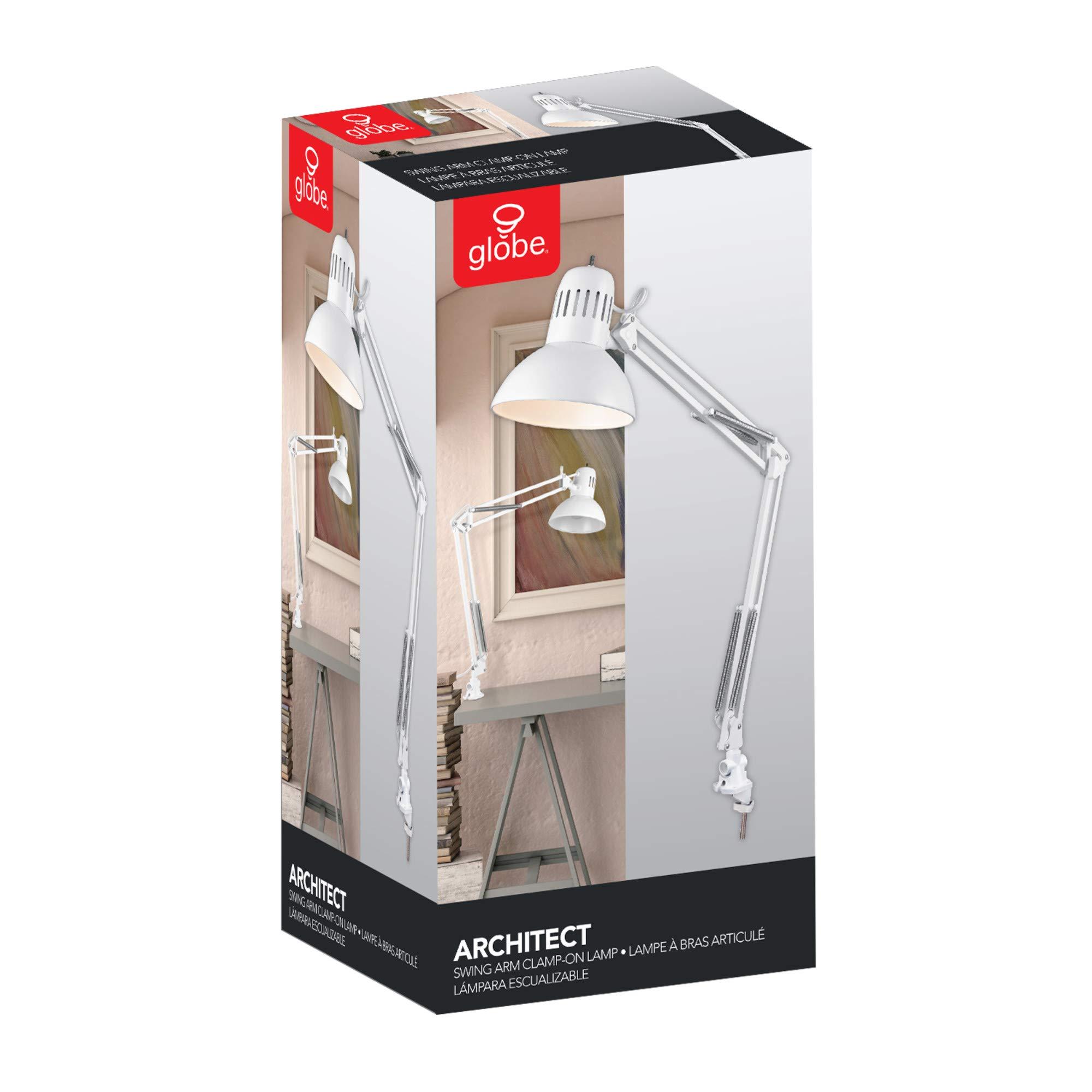 GLOBE Electric 52847 31.5 Inch Swing Arm Clamp-On White Desk Lamp with Nickel Accents, On/Off Rotary Switch, Book Reading Light, Home Essentials, Office Décor, LED Bulb Compatible - Image 11