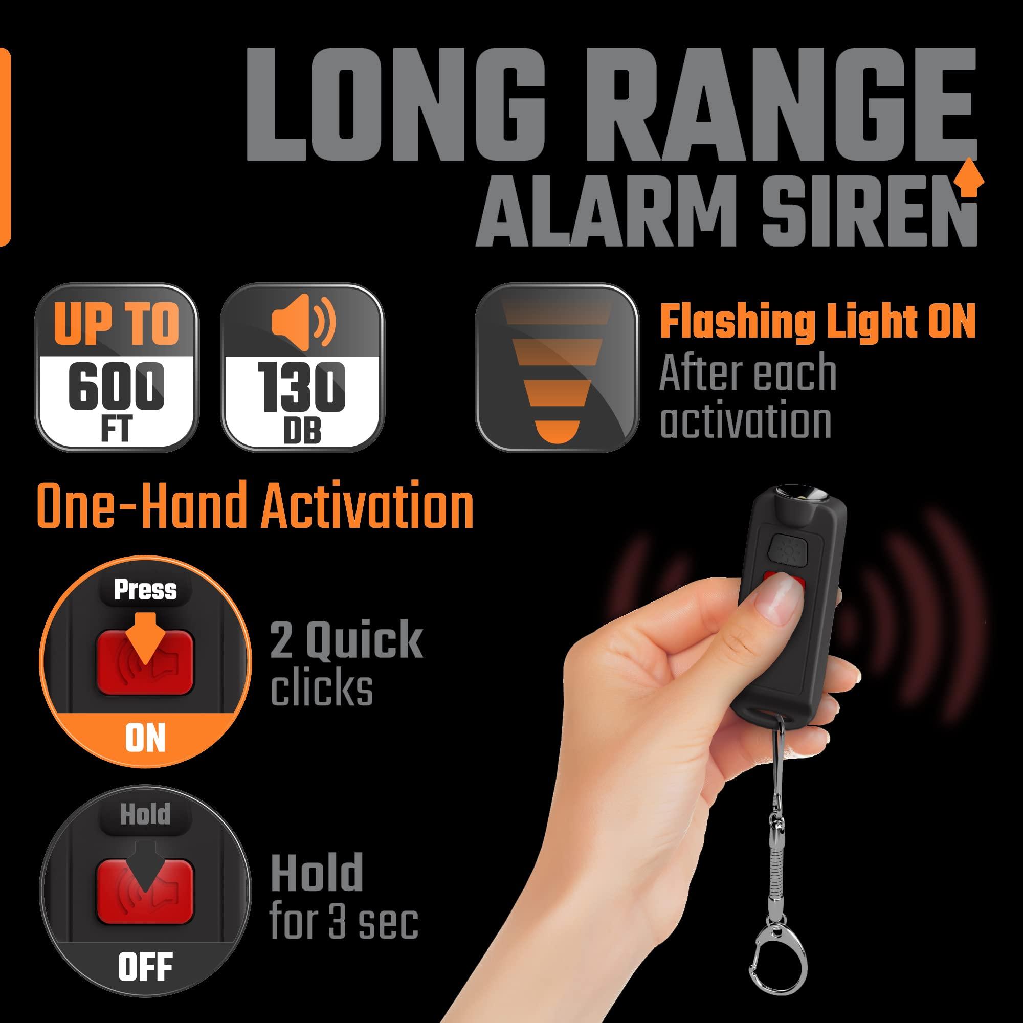 Rechargeable Keychain Alarm for Women Self Defense – 2 Pack 130 dB Loud Safesound Personal Siren Ring with LED Light – Waterproof SOS Emergency Safety Alert Device Key Chain by WETEN (Black&Black) - Image 3
