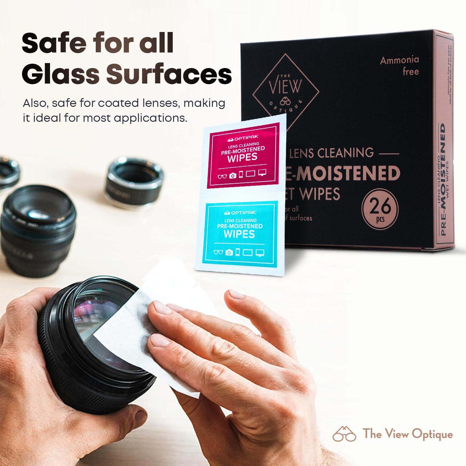 the view optique Anti-Reflective Safe Lens Cleaner Spray Kit – (1) 8oz Glasses Cleaner Spray & (26) Pre-Moistened Lens Wipes for Eyeglasses, Sunglasses, Lenses, Screens & Camera Cleaning Kit - Image 4