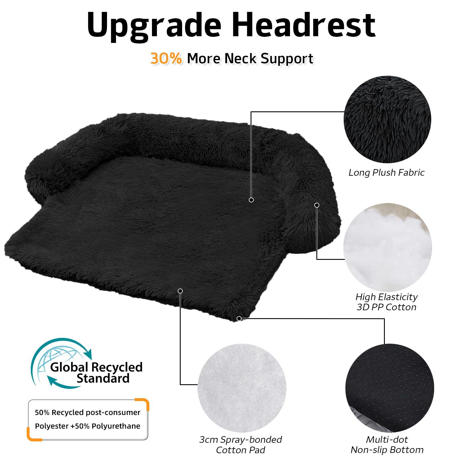 GGIB Calming Dog Bed Fluffy Plush Dog Mat for Furniture Protector with Removable Washable Cover for Large Medium Small Dogs and Cats (Large, Black) - Image 2