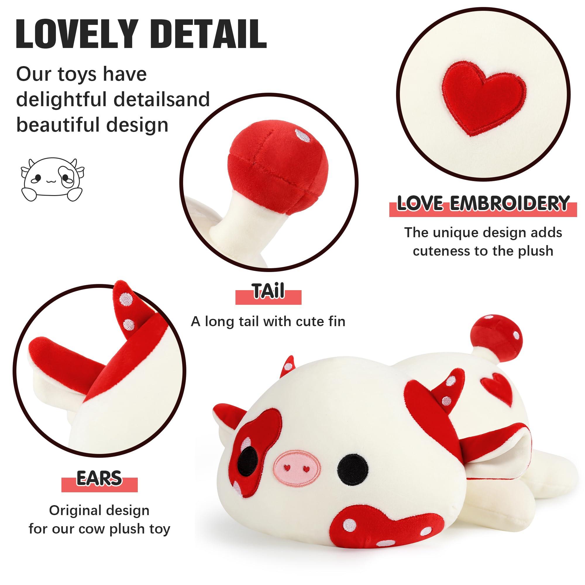 Onsoyours Cute Cow Plushie, Soft Stuffed Mushroom Love Cow Squishy Plush Animal Toy Pillow Gift for Kids (Red Mushroom Cow, 12") - Image 5