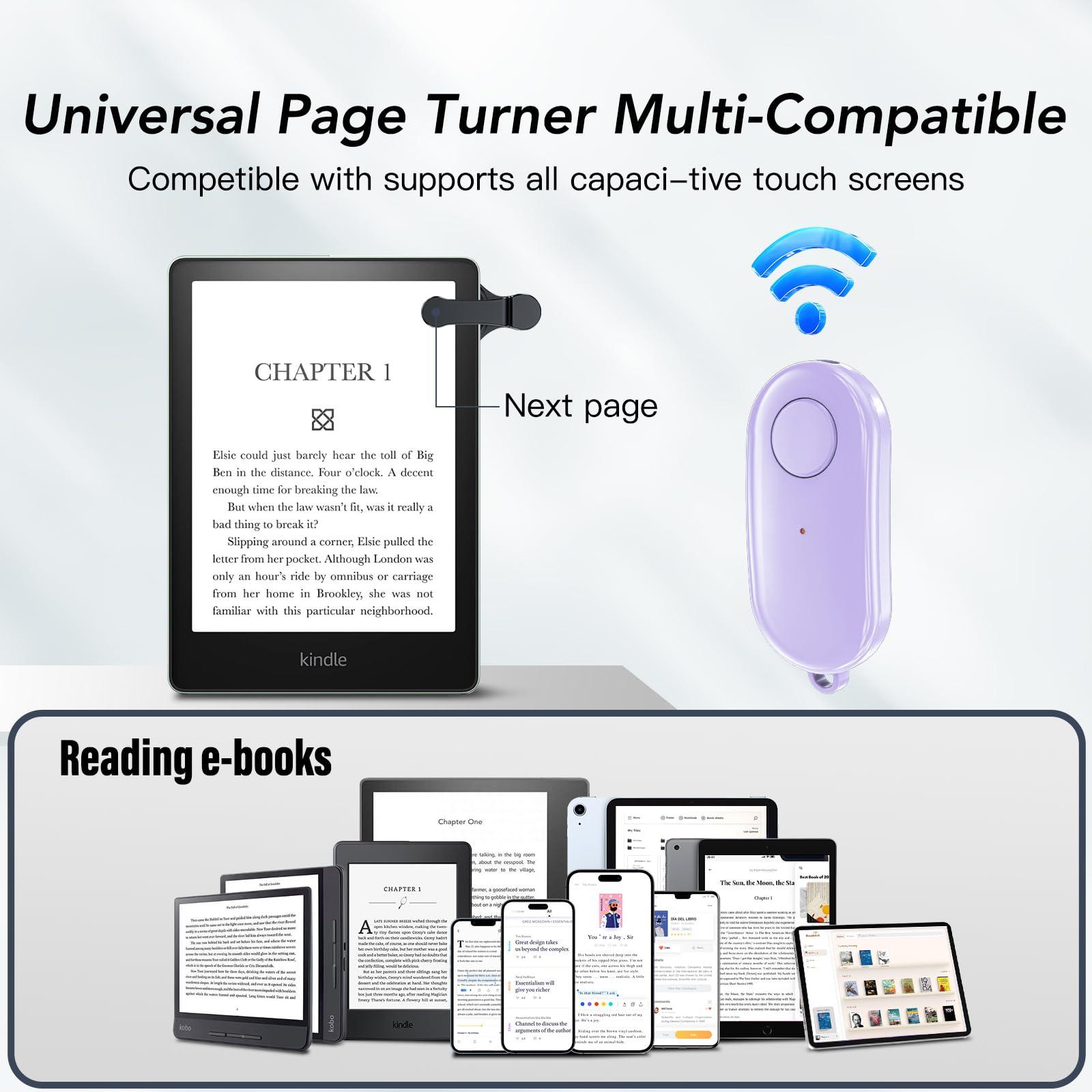 Remote Control Page Turner for Kindle Paperwhite Oasis Kobo eReaders,Kindle Clicker Page Turner Accessories for iPhone,iPad, Android Tablets Reading Novels,Camera Video Record&Shutter Selfie (Purple) - Image 6