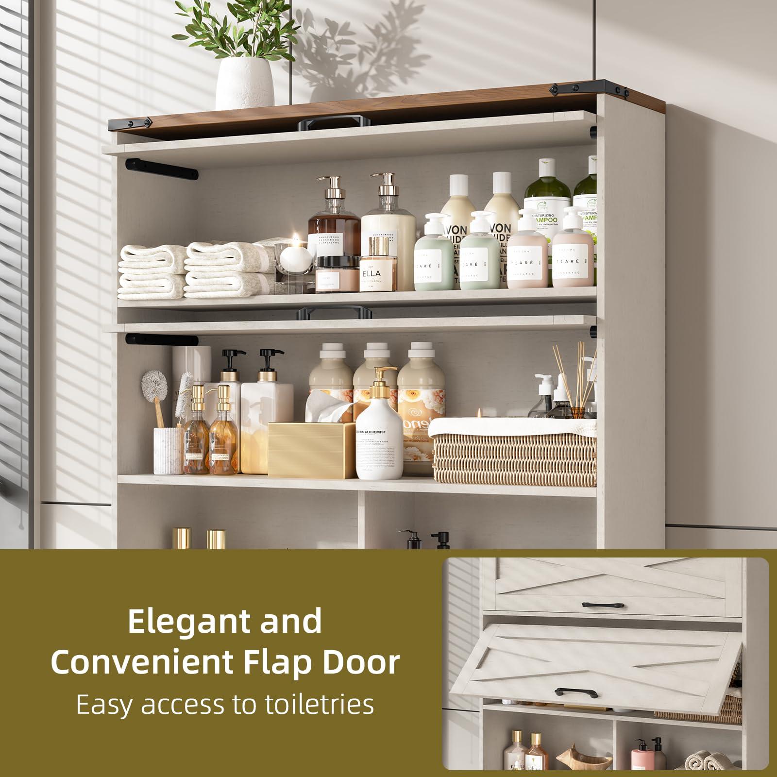 Vabches Over The Toilet Storage Cabinet, Farmhouse Bathroom Cabinet Over Toilet with Paper Holder, Bathroom Storage Organizer with Flip Doors, White - Image 5