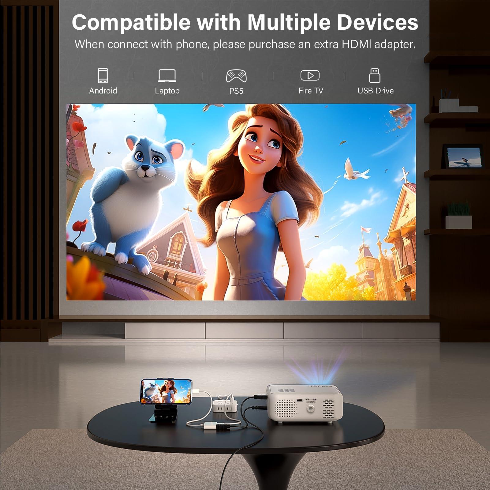 Mini Projector, VOPLLS 1080P Full HD Supported Video Projector, Portable Outdoor Home Theater Movie Projector, 50% Zoom, Compatible with HDMI, USB, AV, Smartphone/Tablet/Laptop (Small Projector) - Image 4