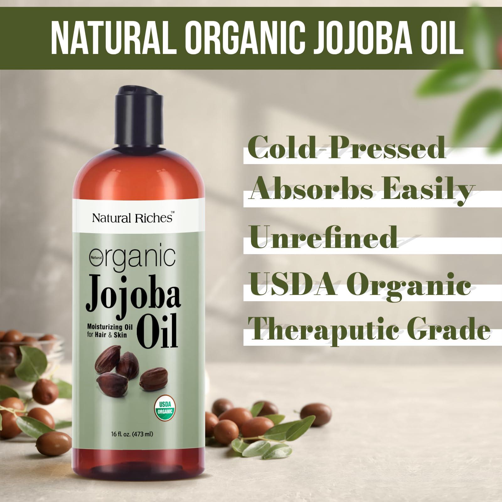 Natural Riches Organic Jojoba Oil, Pure (16 oz) | Moisturizing Oil for Face, Hair, Skin & Nails Cold Pressed Hexane Free Base Carrier oil. - Image 3