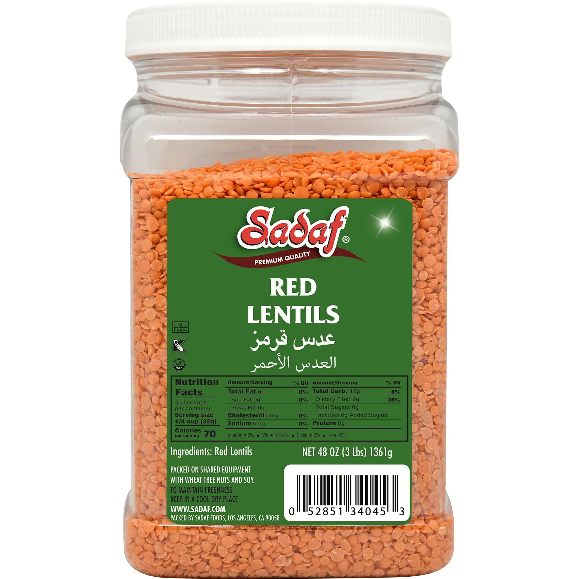 Sadaf Red Lentils Dry 48 oz - Dried lentils bulk - Red Lentil beans - Natural, Vegan, Kosher, Halal - Bulk Red Lentils