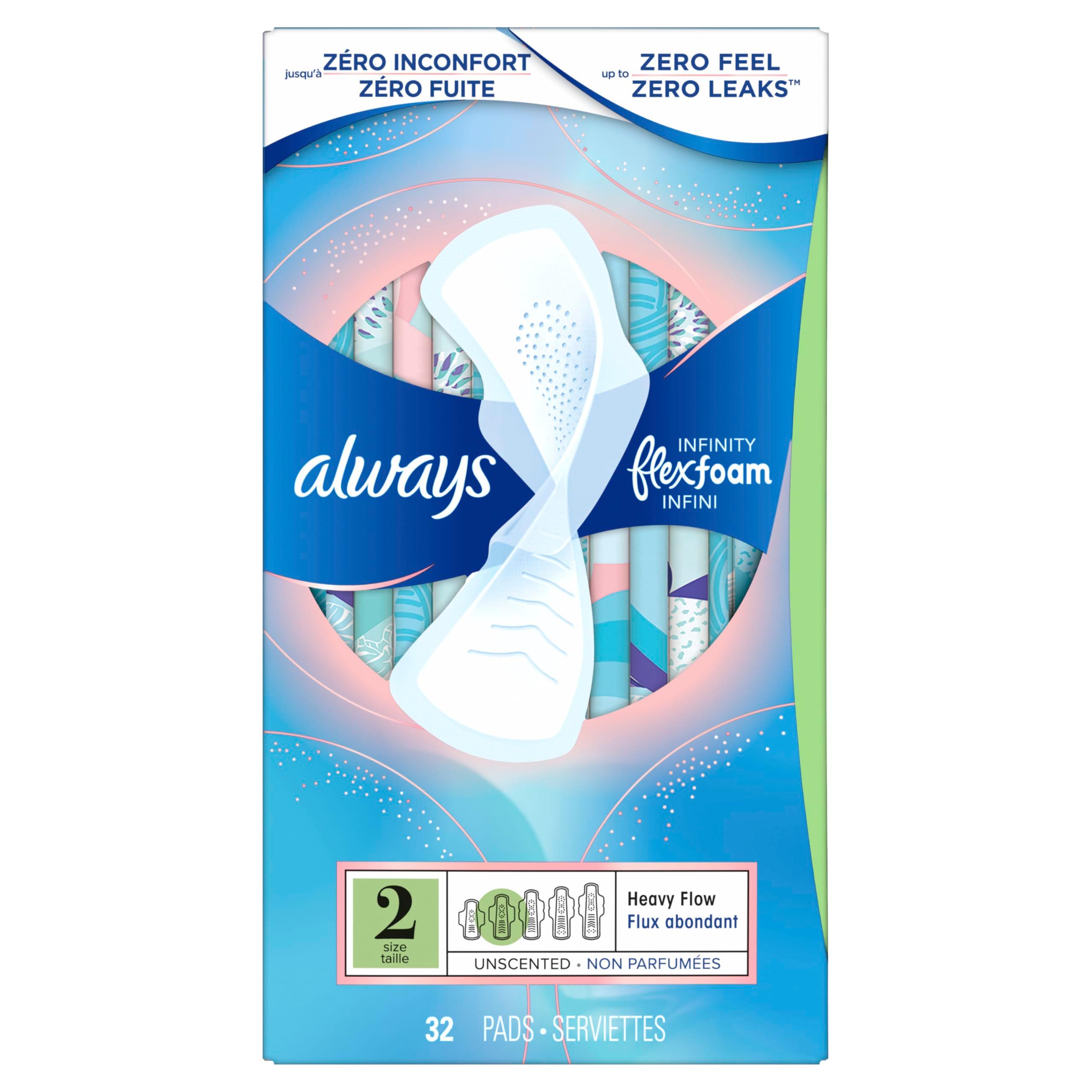 Always Infinity Feminine Pads for Women, Flexfoam Pads with Wings, Size 2, Heavy Absorbency, Unscented, 96 Count (Packaging May Vary) - Image 12