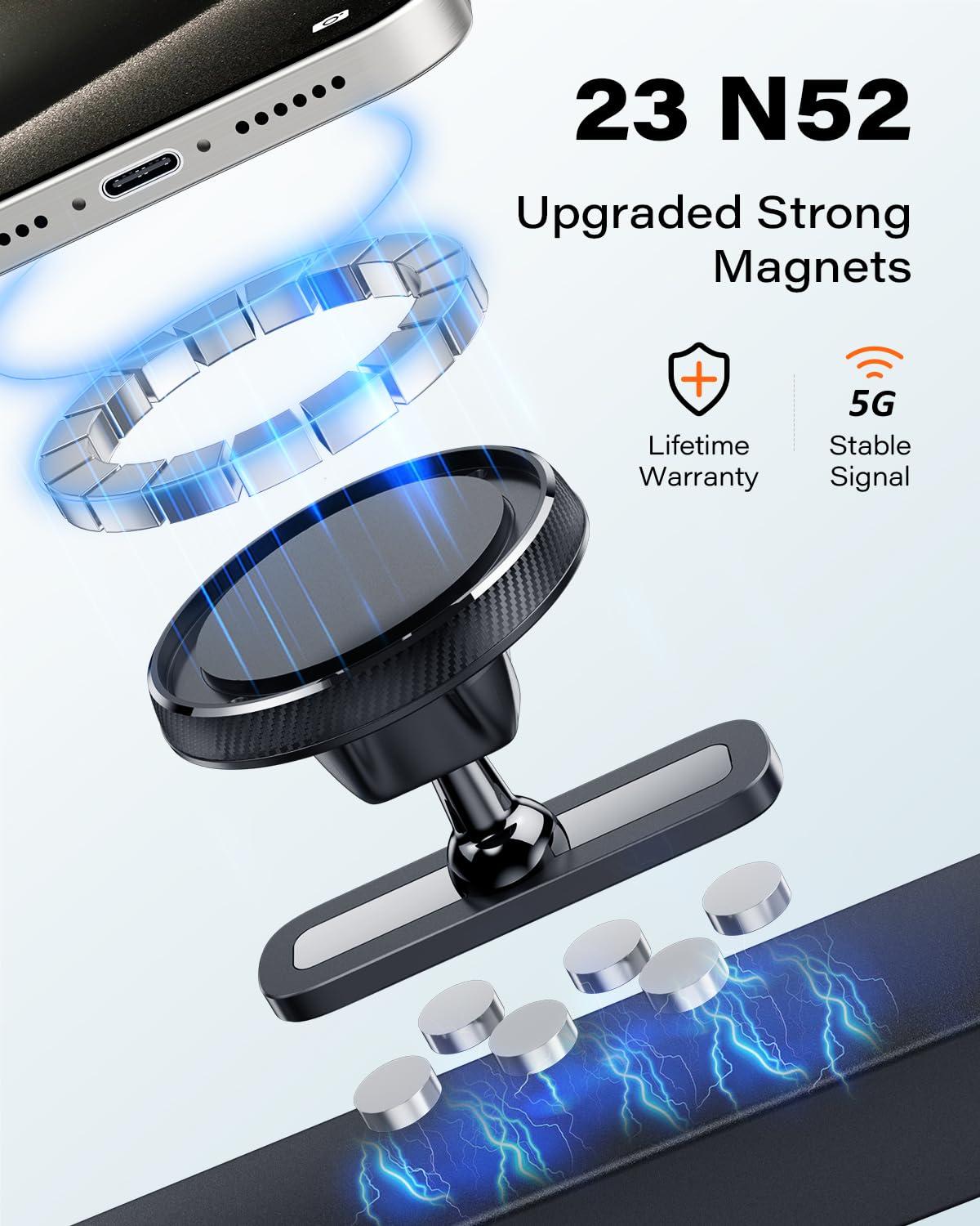 APPS2Car Magnetic Phone Holder for Gym, Alloy Base & Ball Joint, Attach to Metal Surfaces, Dual Magnetic Phone Mount for MagSafe iPhone 12-16 Series - Image 2