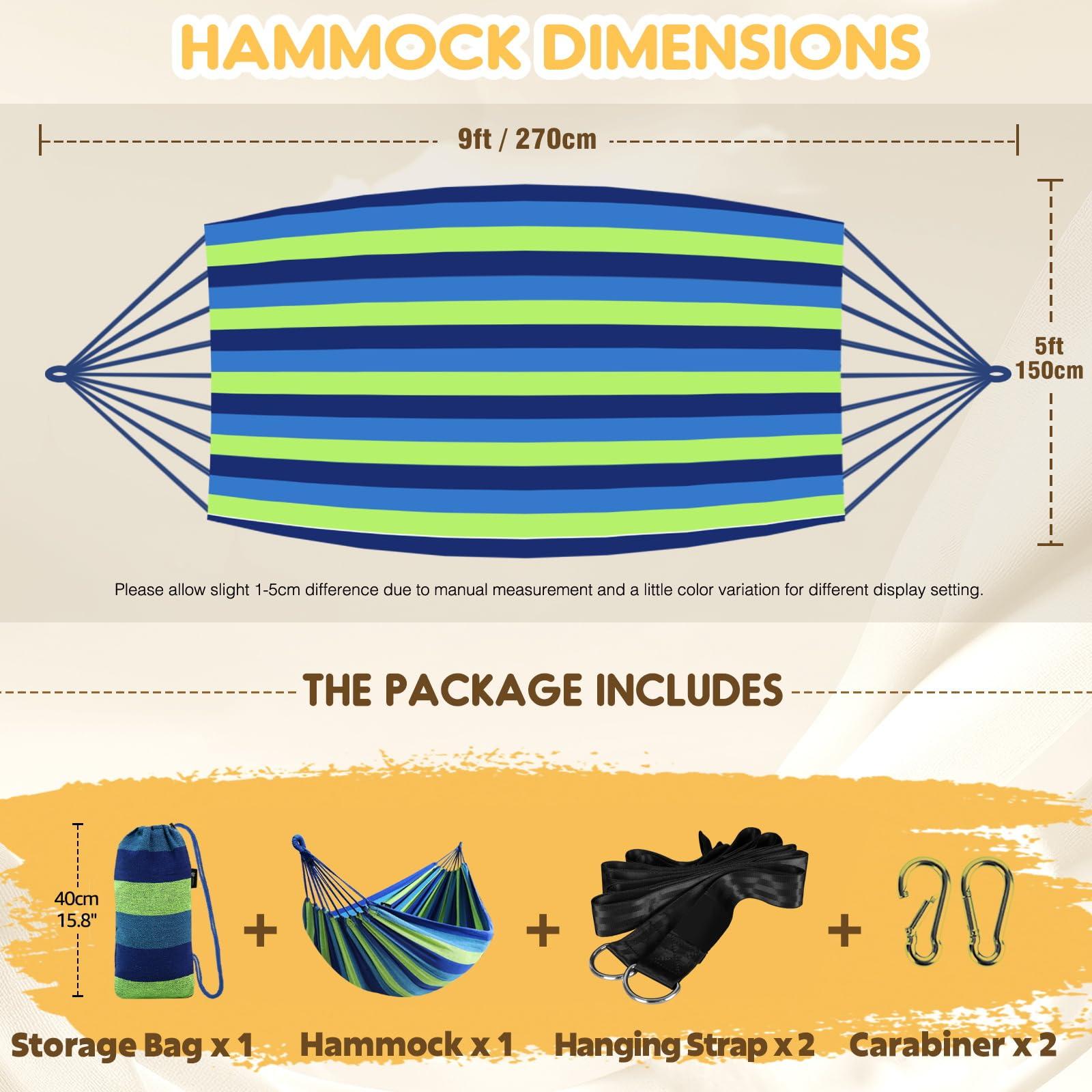 ANYOO Cotton Hammock Portable Camping Hammocks for Hanging Sturdy Garden Comfortable Fabric Hammock with Tree Straps Up to 660lbs with Travel Bag for Camping Outdoor/Indoor Patio Backyard - Image 3