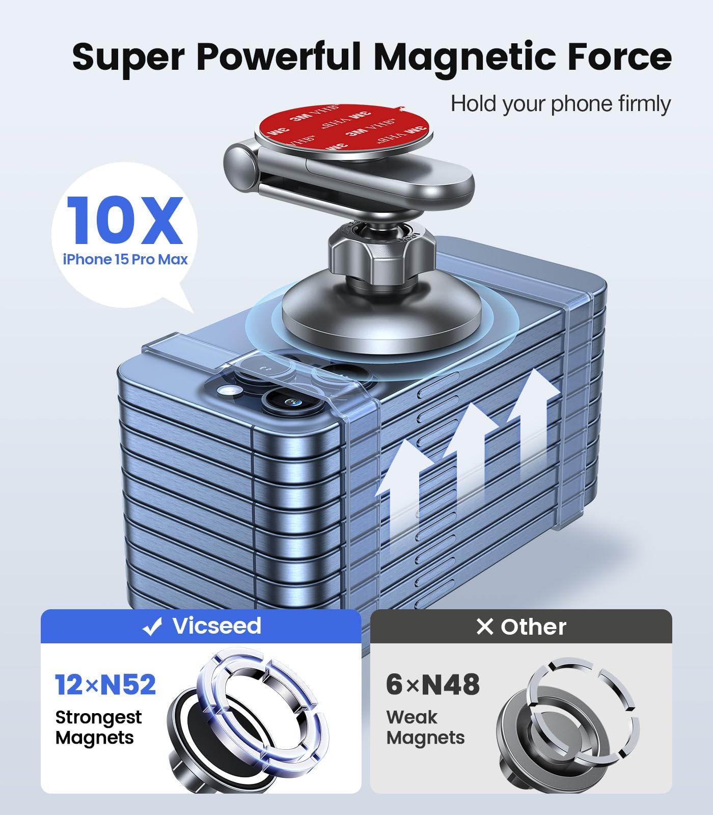 VICSEED Tesla Phone Mount【Strongest Magnet Power】 Foldable Hidden Tesla Phone Holder Fit for All Phones, Tesla Model 3/Y/Cybertruck Accessories, Tesla Model 3 Model Y for MagSafe Car Mount - Image 4