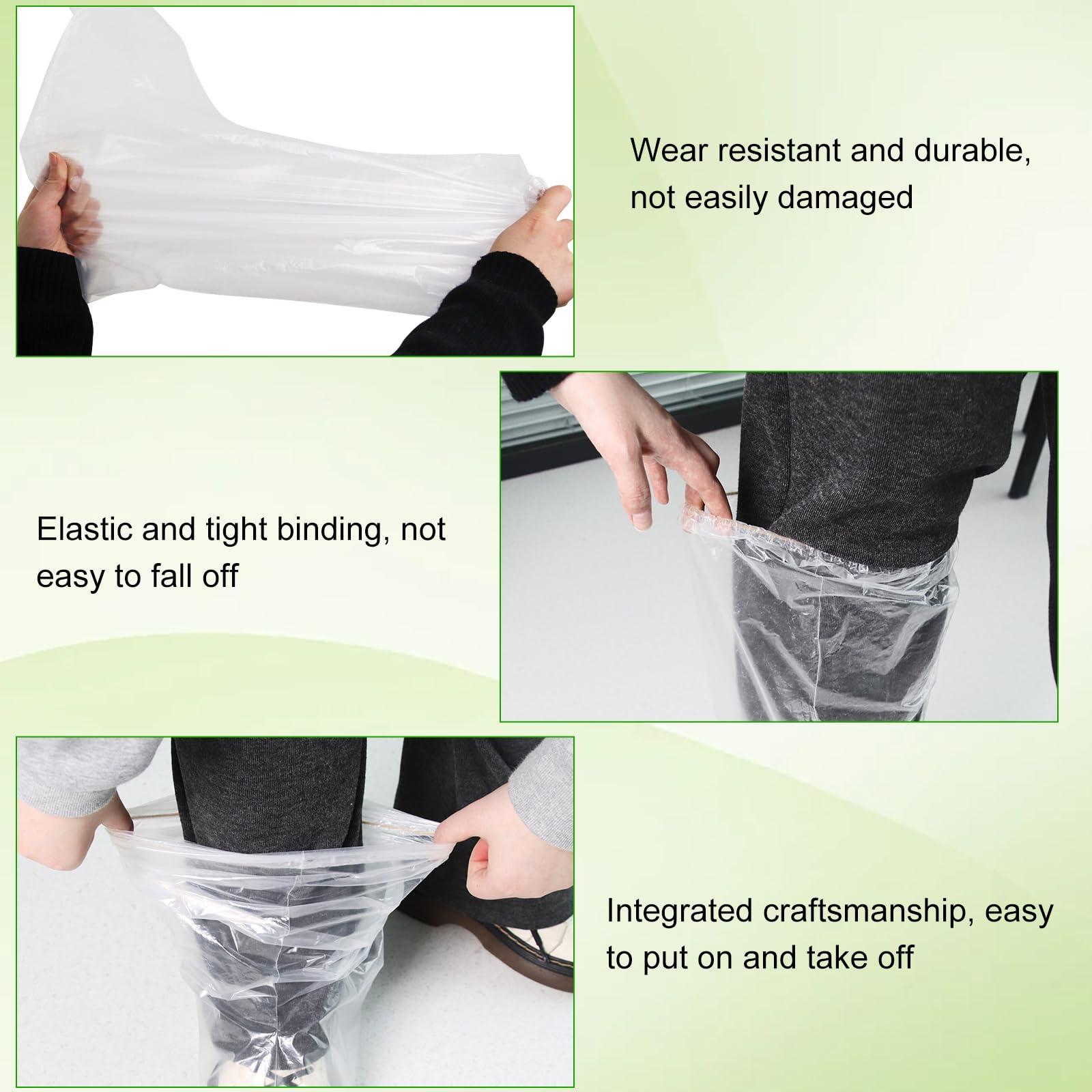Disposable Plastic Boot and Shoe Covers 100 Pack (50 Pairs) Anti-Slip Waterproof Durable Reusable Cover Plastic Long Rain Shoe Cover (Transparent) - Image 4