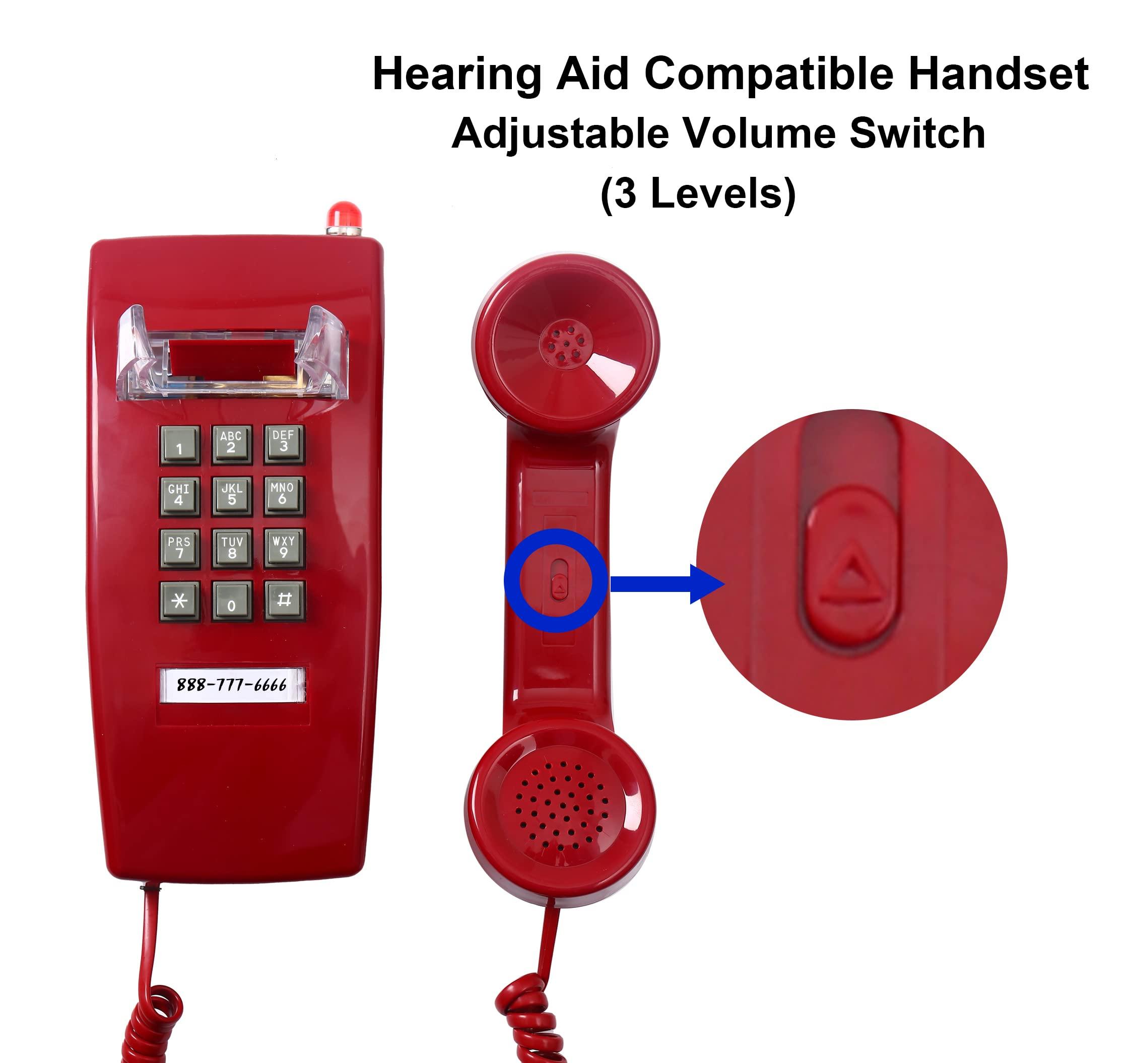 Traditional Red Wall Phones for Landline Mechanical Ringing, Classic 2554 Wall Telephone Ringing Indicator, Retro Wall Phone Hearing Aid, Old Wall Mount Phone for Home,School, Backup Telephone - Image 3