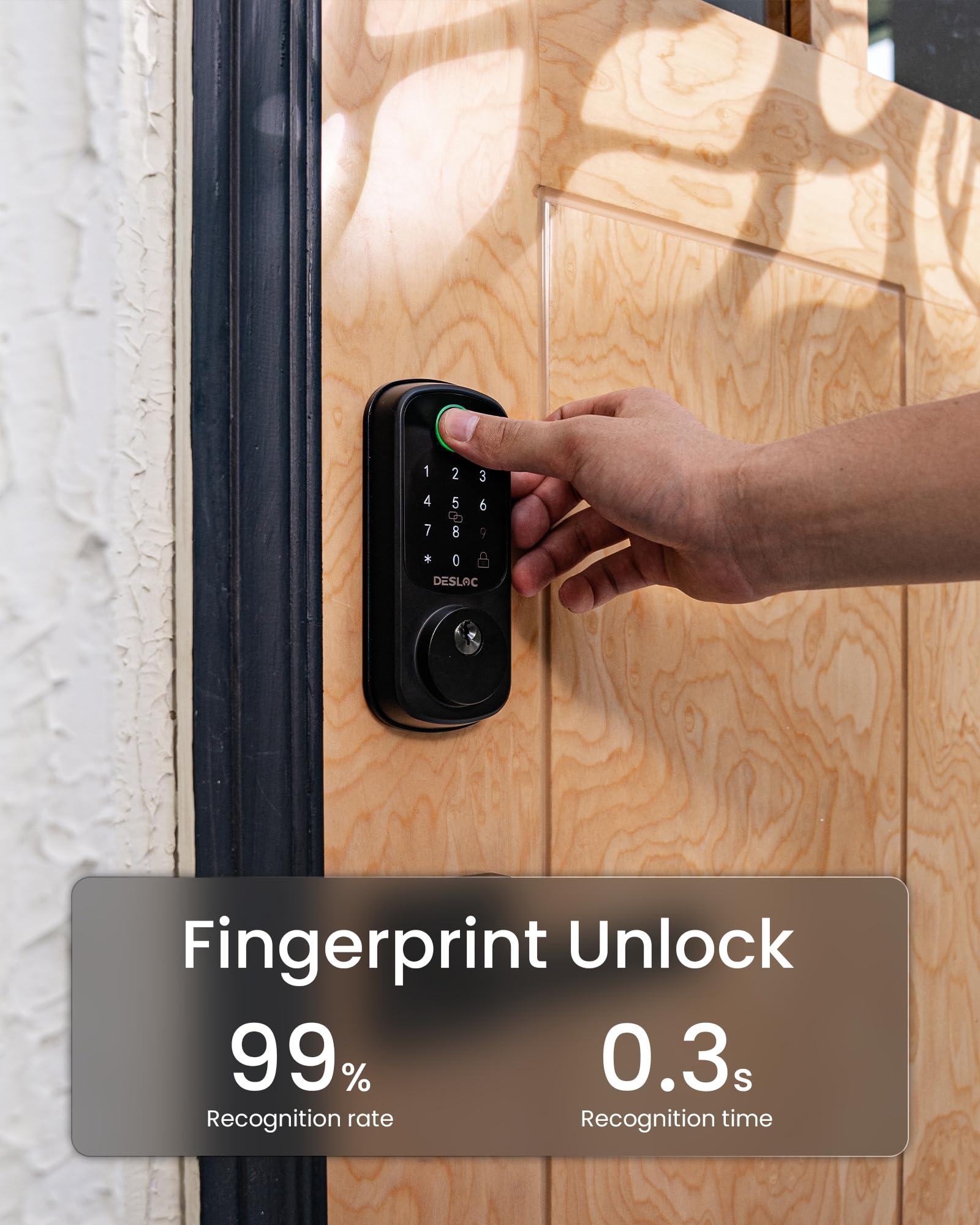 DESLOC B200 Fingerprint Smart Door Lock, Keyless Entry Door Lock, App Control, Smart Locks for Front Door, Smart Deadbolt Lock, Touchscreen Keypad, Emergency Power Port, 12 Months Battery, IP54 - Image 4