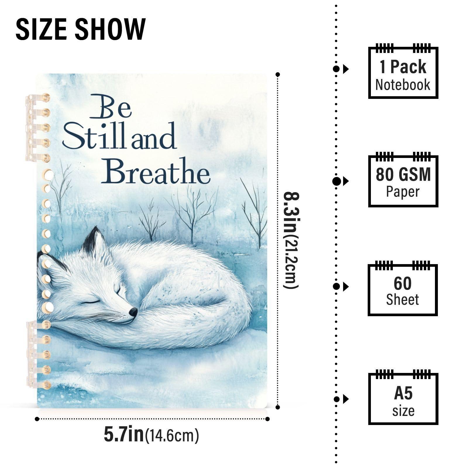 OSYWENRY Spiral Notebook Journal for Work A5 60 Sheets 120 Pages, Peaceful Breath Arctic Fox Notebook for School Notes 8.3x5.7 in, Set of 1 - Image 3