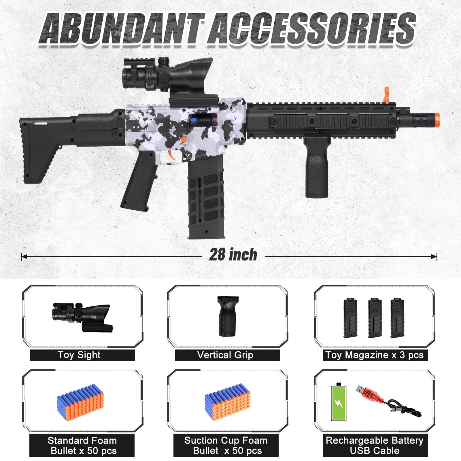 Realistic Sniper Rifle Toy Guns for Nerf Guns Bullets, Electric Foam Blaster Toy Set with Scope, 100 Soft Darts and 3 Magazines, Kids Semi Automatic Machine Toy Gun for Boys 8-12 Old - Image 3
