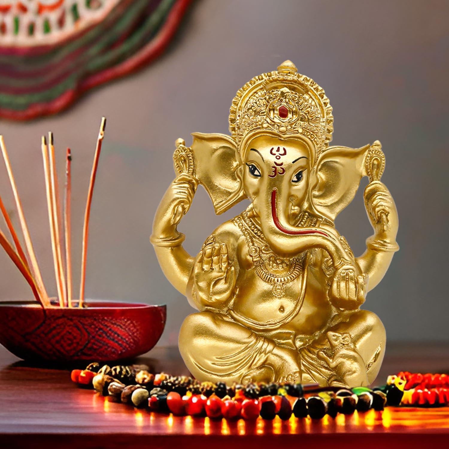 Hindu Ganesha Statue Diwali Decor - India God Lord Ganesh Ganpati Indian Idol Home Office Temple Mandir Puja Decor Altar Yoga Meditation Room Altar Shrine Kit Wedding Return Gift