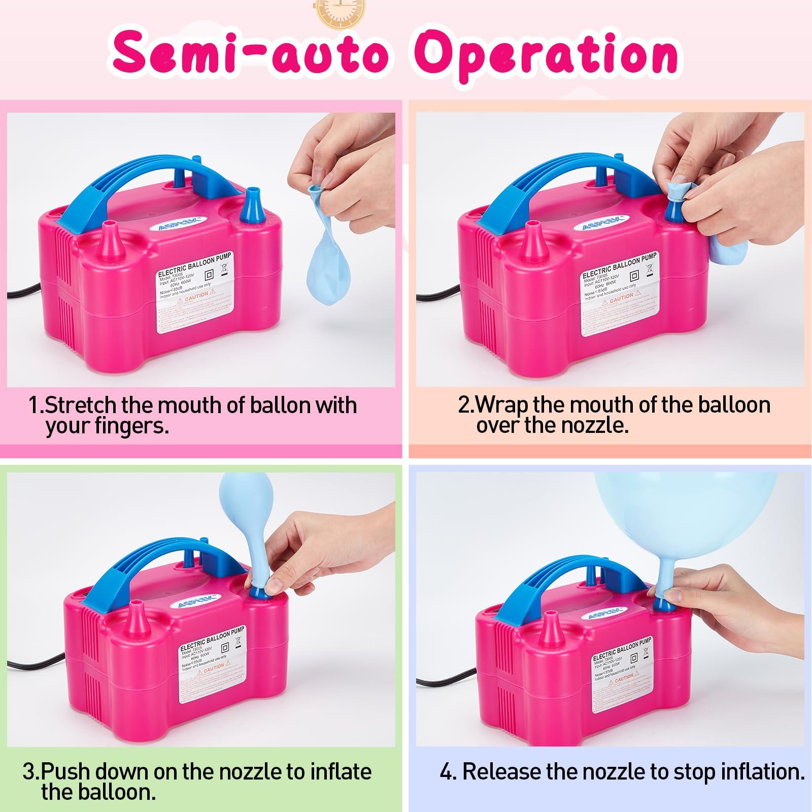 AGPTEK Electric Air Balloon Pump, 110V 600W Rose Red Portable Dual Nozzle Inflator/Blower for Party Decoration - Image 4