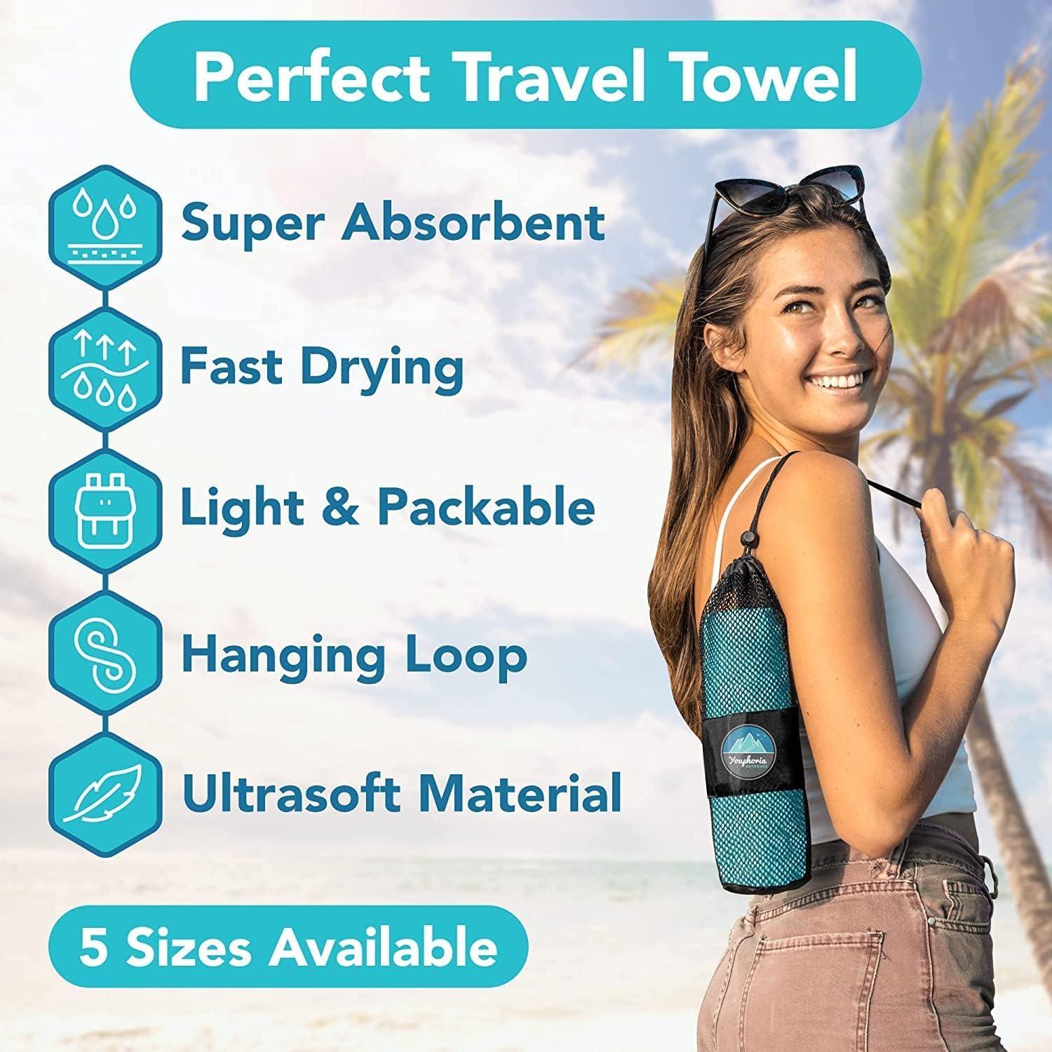 Youphoria Microfiber Travel Towel Fast Drying Lightweight - Quick Dry Towel for Camping, Beach, Backpacking, Hiking & Sport - Image 2