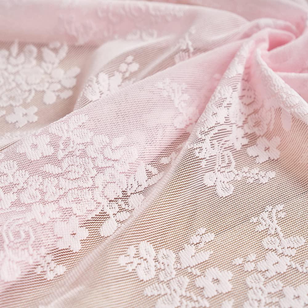 YJ YANJUN Sheer Pink Curtains for Girls Bedroom Vintage Light Pink Floral Lace Curtains Short Window Curtains 63 inch Length Princess Room Girls Room Valentine's Decor 2 Panels 52 x63 Inch - Image 5