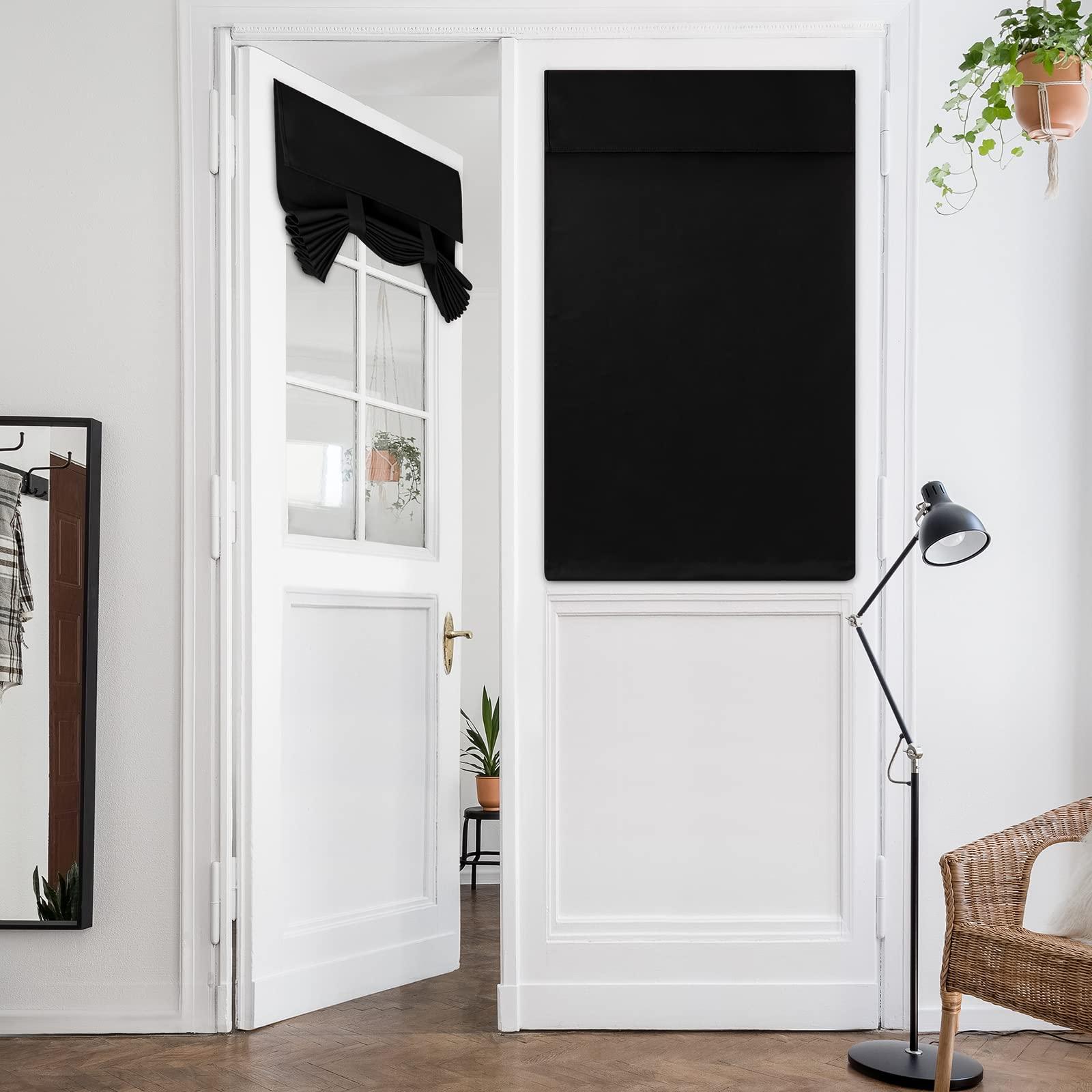 HOMEIDEAS Blackout French Privacy Door Curtains for Door Window,Curtains for Glass, Thermal Insulated Tie Up Shade Window Covering for Bedroom, Black, W26 X L40 Inch, 1 Panel