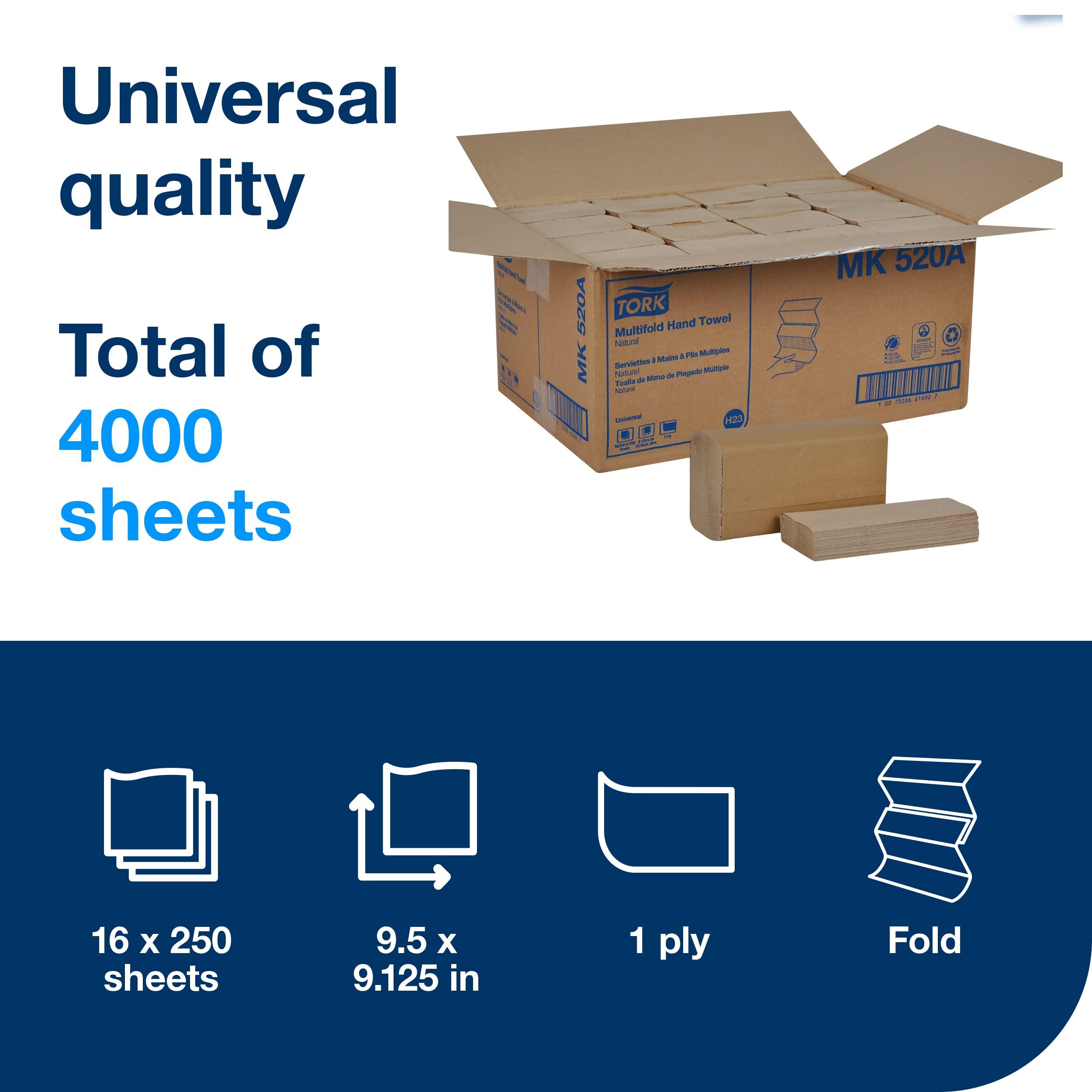 Tork Multifold Hand Towel, Natural, 100% recycled, FSC certified, Compatible with H2 Dispensers, 16 packs x 250 sheets (MK520A) - Image 2