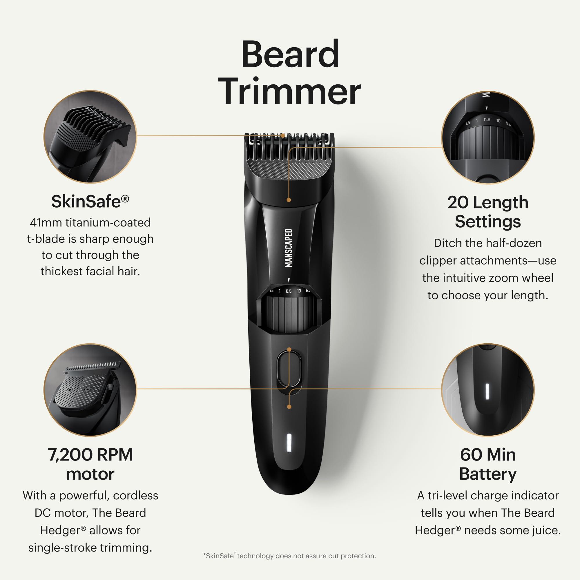 MANSCAPED® The Beard Hedger® Premium Men's Beard Trimmer, 20 Length Adjustable Blade Wheel, Stainless Steel T-Blade for Precision Facial Hair Trimming, Cordless Waterproof Wet/Dry Clipper - Image 2