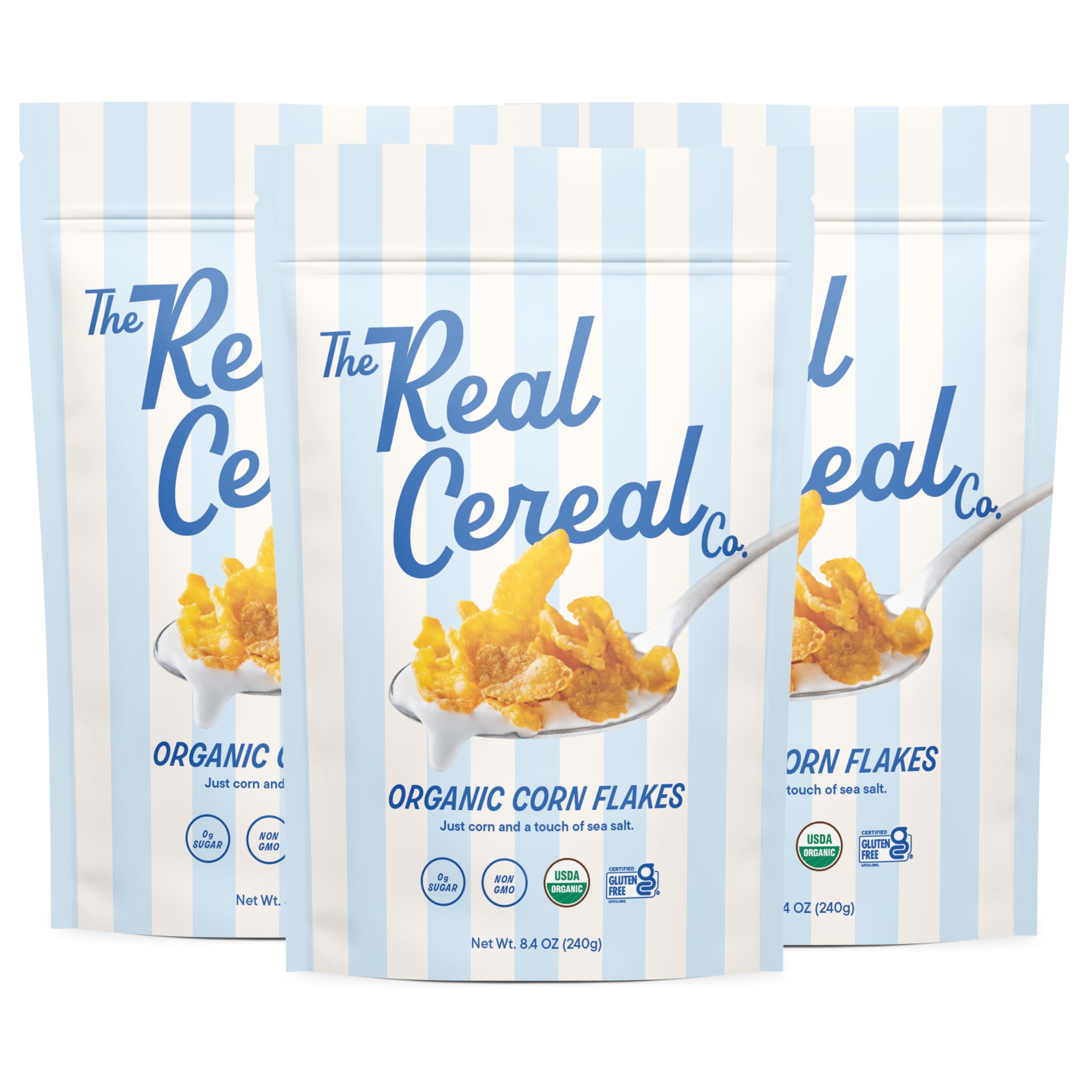 The Real Cereal Company, Organic Corn Flakes Cereal 3-Pack, Zero Sugar, Gluten Free, Non-GMO, Made in USA