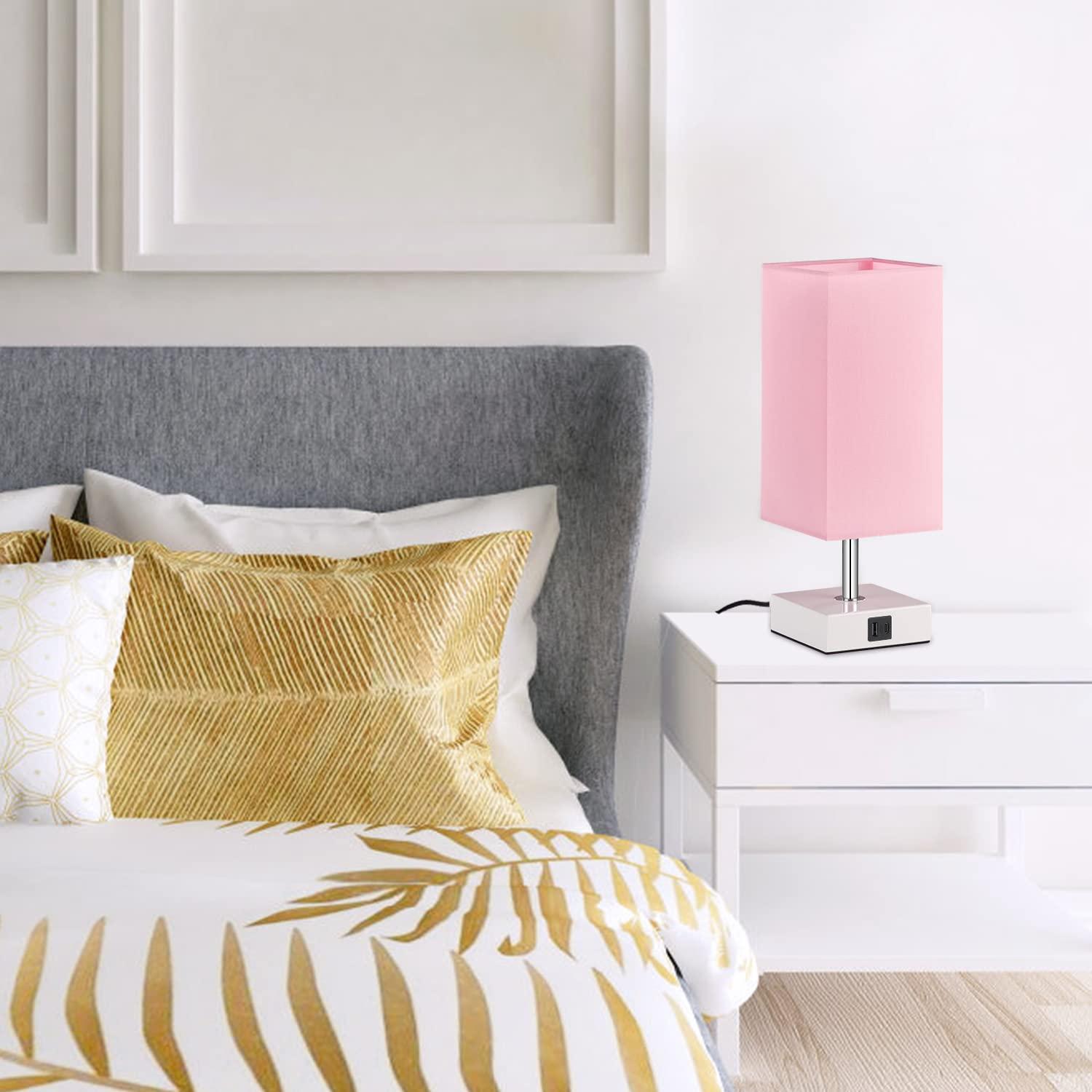 Ambimall Touch Control Table Lamp with 2 USB Charging Ports, 3 Way Touch Lamps Beside Desk, Nightstand Lamp for Bedrooms Living Room, Pink Shade with White Base, LED Bulb Included(Pink) - Image 7