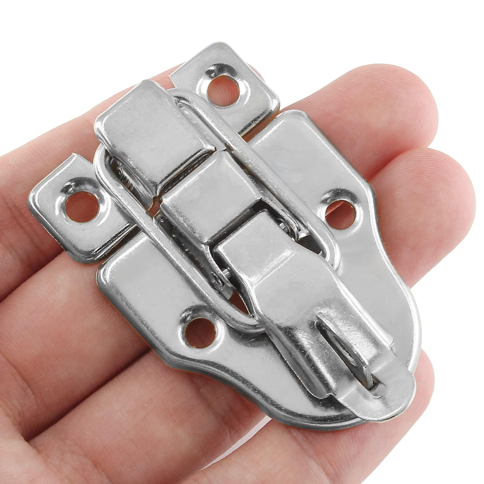 Zorfeter 8Pcs Modern Silver Style Duckbilled Hasp Clasp Latch Lock Box Toggle Latch with Padlock Hole for Jewelry Box Cabinet Toolbox Vintage Suitcases (with Screws) - Image 4