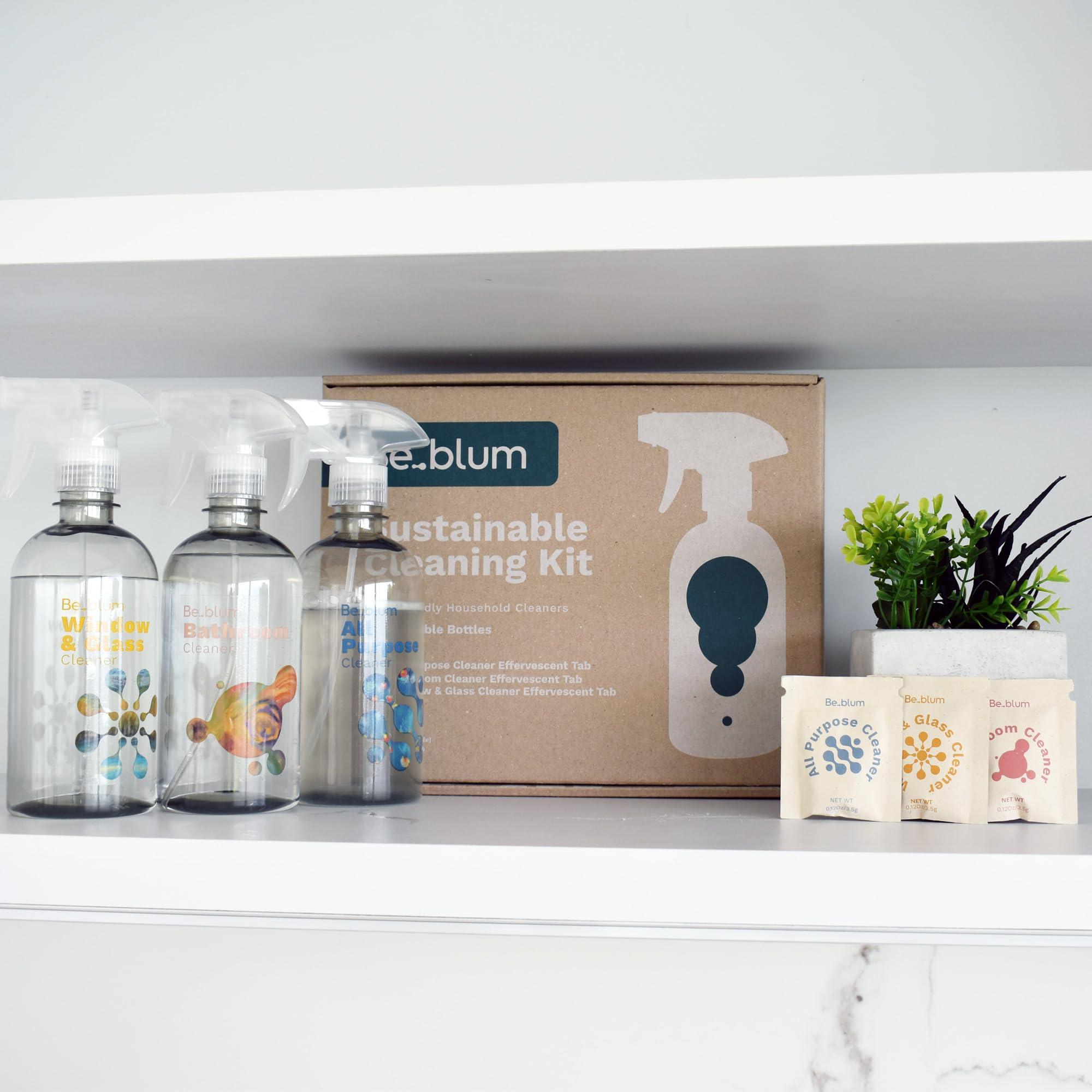 Be.blum Refillable Cleaning Kit – 3 Reusable Spray Bottles + 3 Non Toxic Cleaning Tablets | All Purpose, Bathroom, Glass Cleaner | Plant-Based, Fragrance-Free, Eco-Friendly Solution - Image 2
