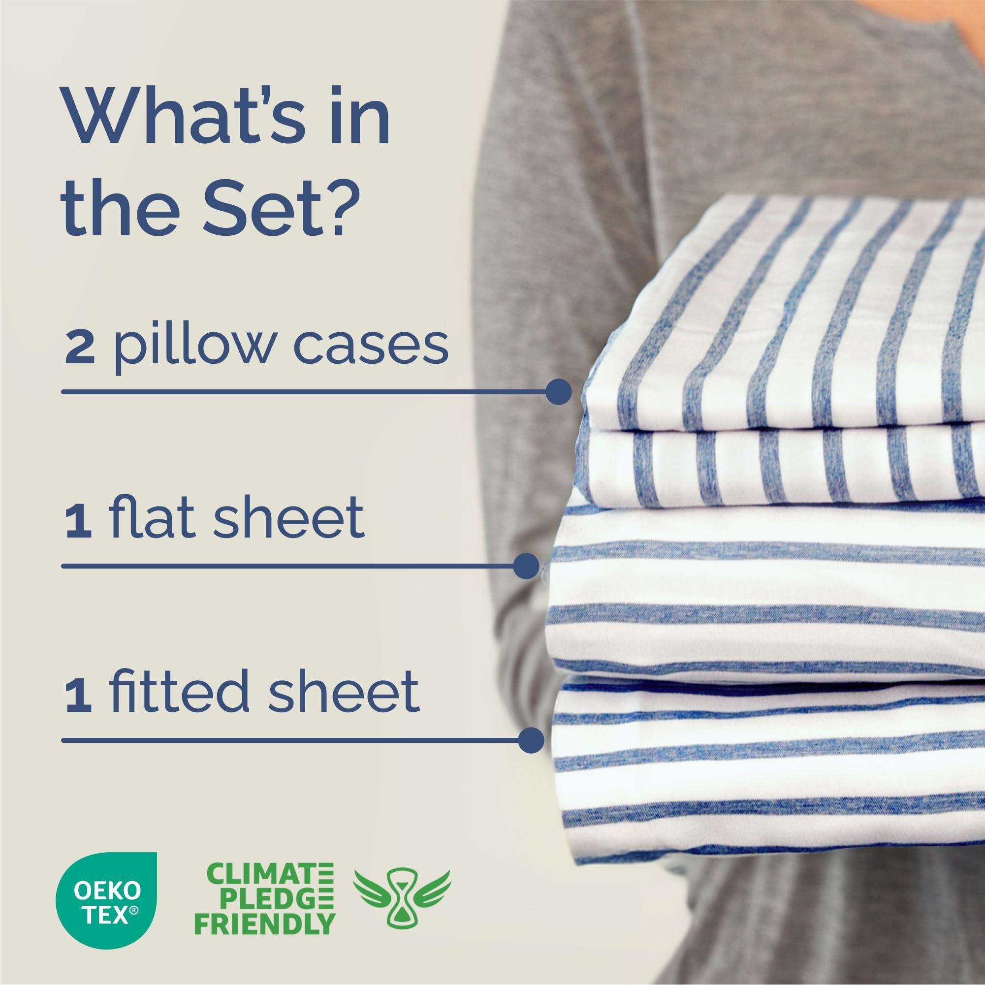 Queen Size 4 Piece Sheet Set - Comfy Breathable & Cooling Bed Sheets Set - Hotel Luxury Bedding for Women, Men, Kids, Teens, Boys & Girls - Deep Pockets, Soft, Wrinkle Free - Oeko-Tex - Blue Stripes 2 - Image 2