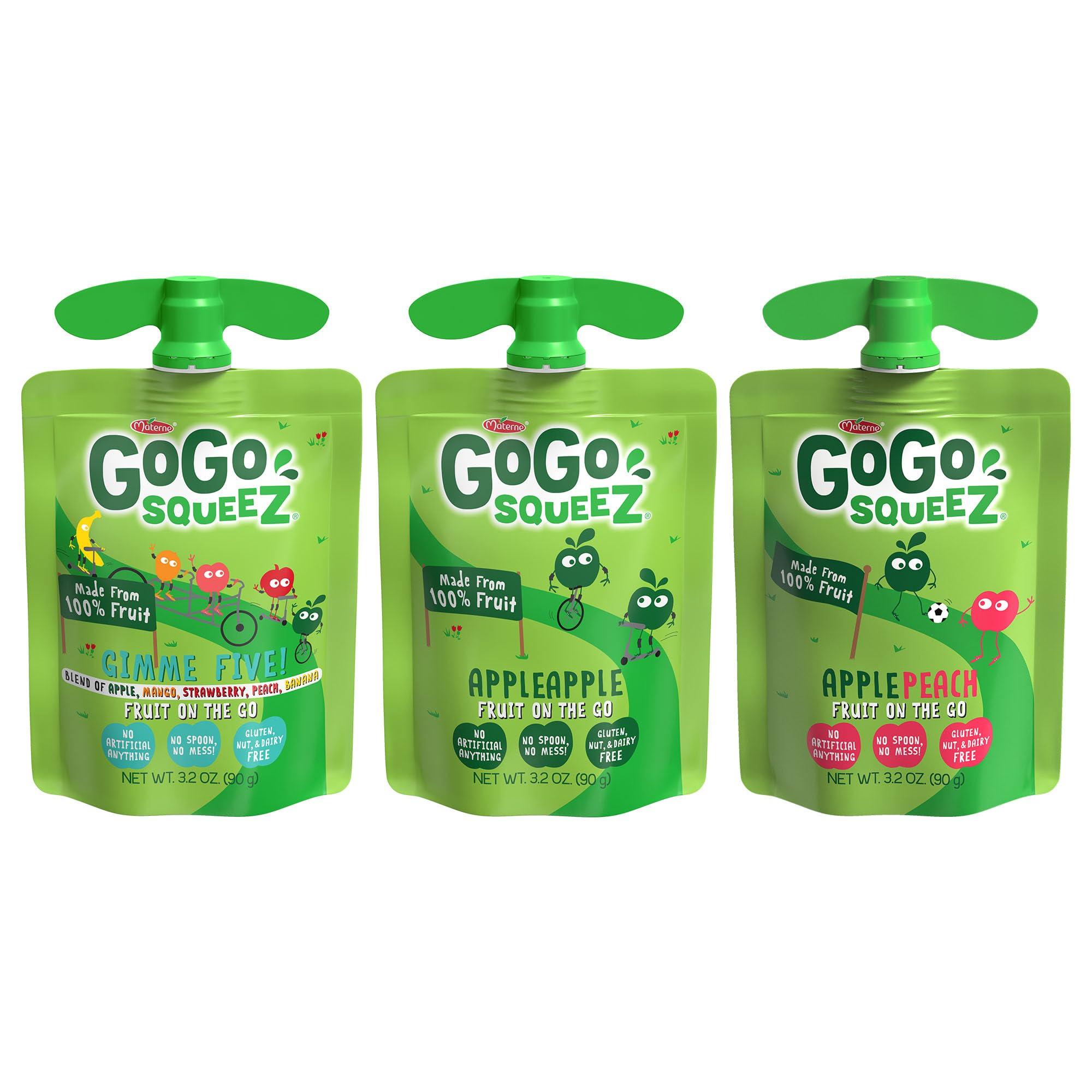 GoGo squeeZ Applesauce and Fruit Puree Variety Pack, Apple, Peach & Gimme Five!, 3.2 oz (Pack of 20), Unsweetened Fruit Snacks for Kids, Gluten Free, Nut Free and Dairy Free, BPA Free Pouches - Image 7