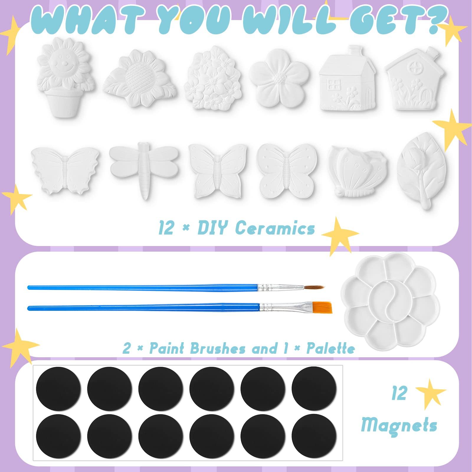 Sinmoe 12 Sets Spring Ceramic Painting Kit for Kids Paint Your Own Figurine Butterfly Flower Sunflower Insect Bisque Ceramic for Adult Toddler Preschool Boys Girls DIY Art Craft Project Party Favor - Image 2